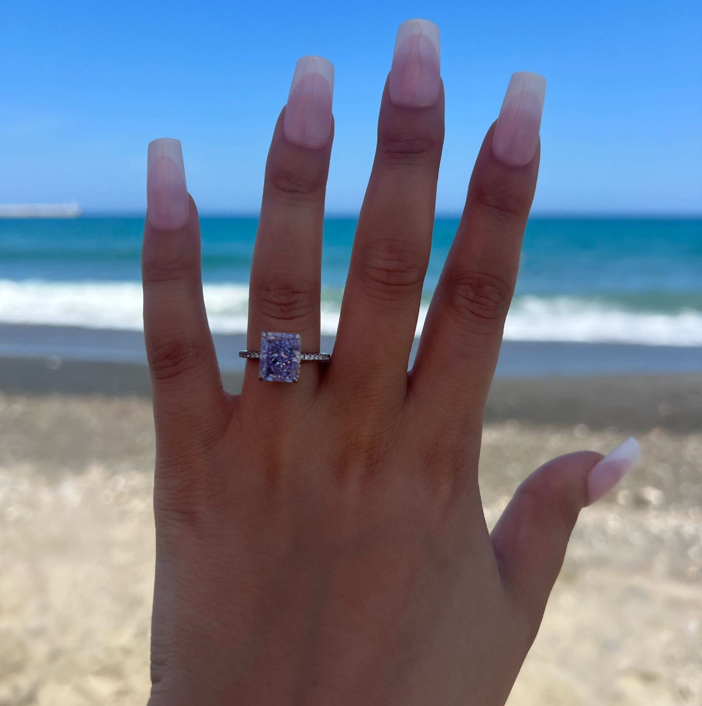 Cecilia Radiant Cut Sterling Silver Ring- Lavender (Pre-Order)