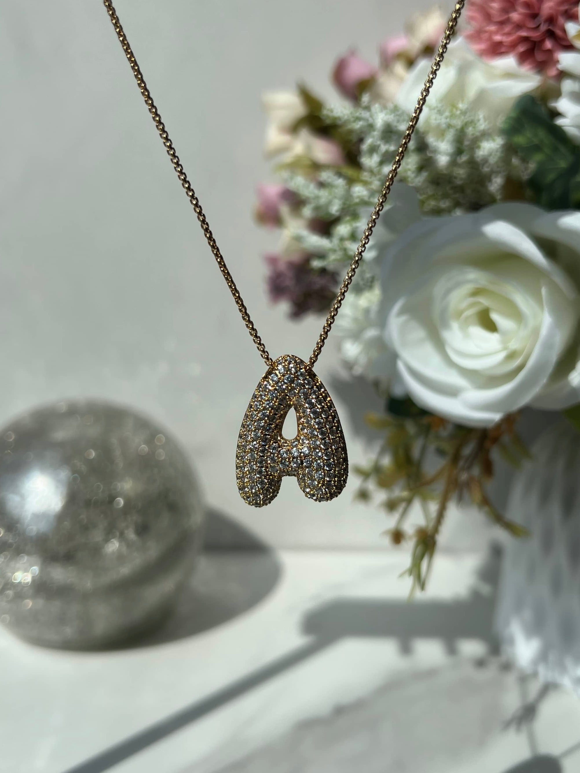 Icy Jumbo Bubble Letter Initial Pendant Necklace (Pre-Order)