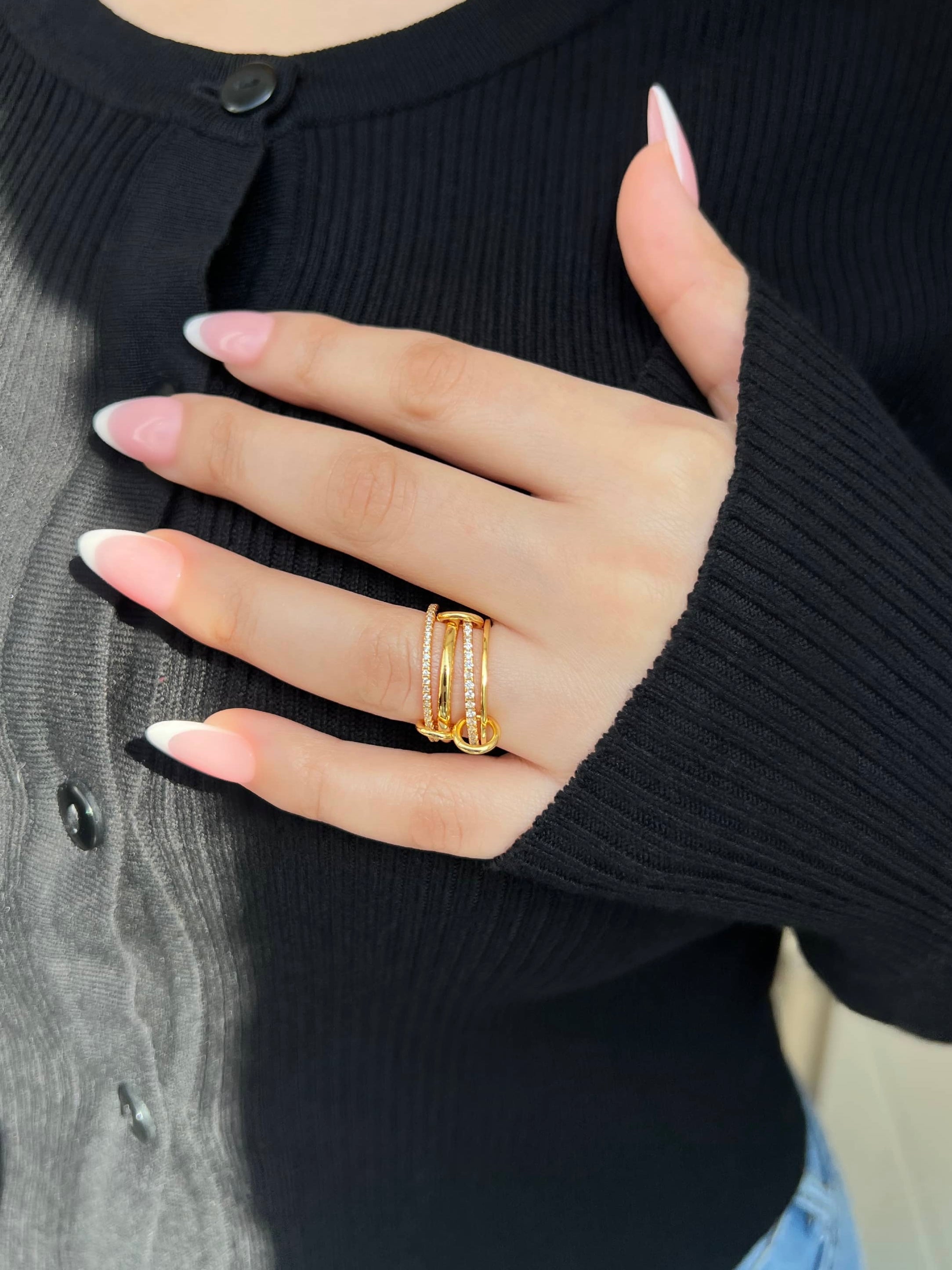 Enaya Sterling Silver Quadruple Band Ring- Gold (Pre-Order)