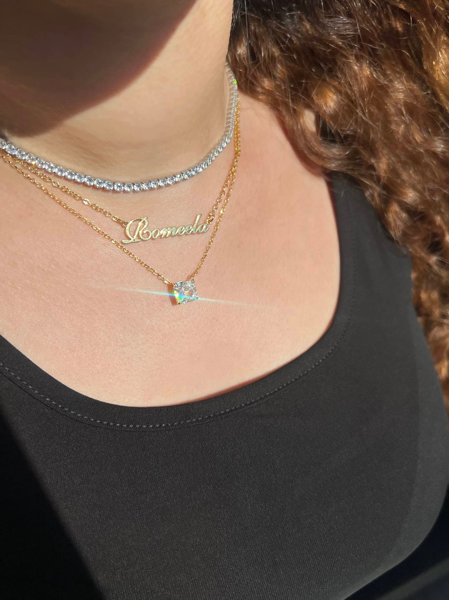 Lésa Radiant Cut Square Sterling Silver Pendant Necklace