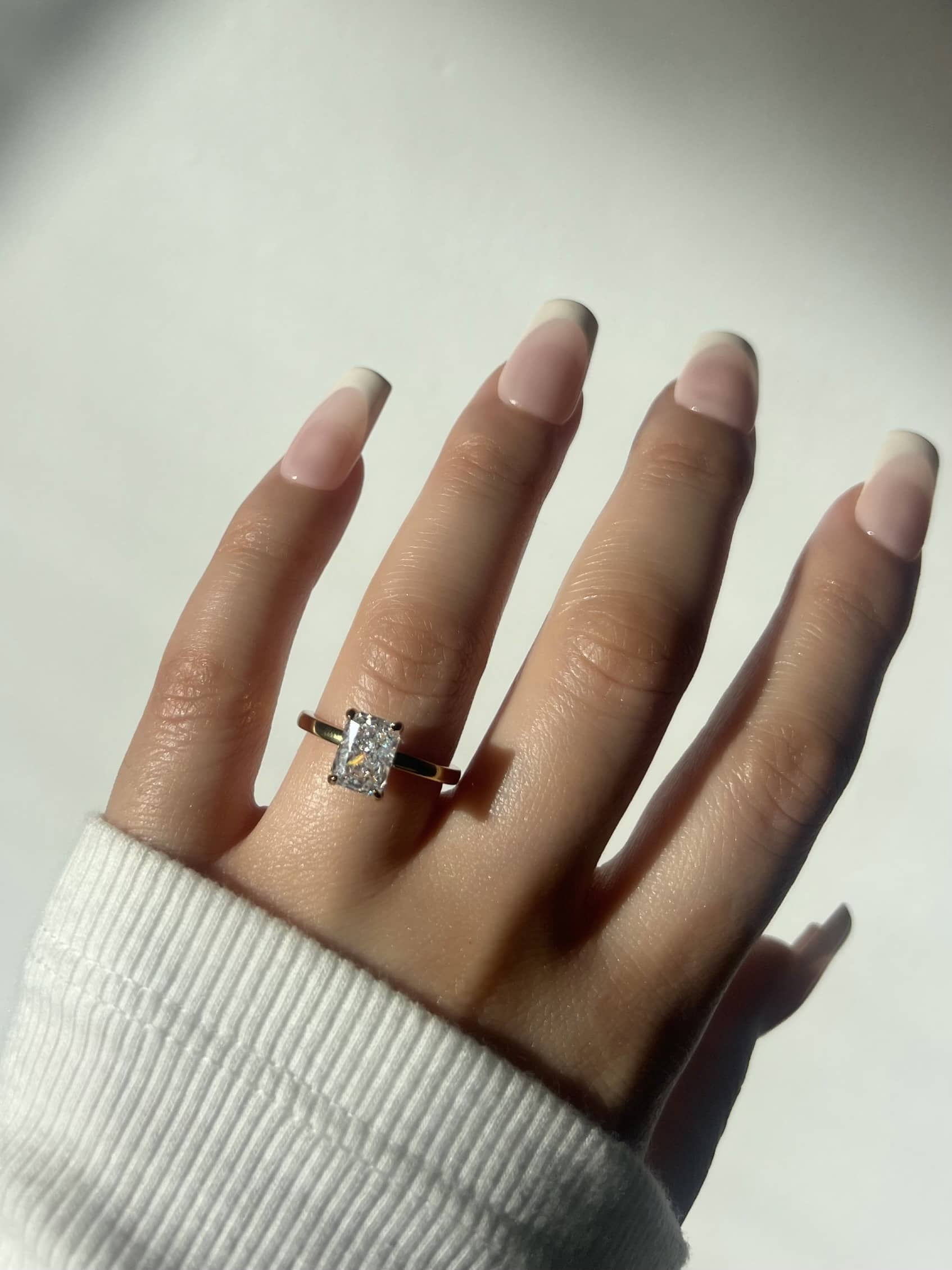 Elara Radiant Cut Plain Band Sterling Silver Solitaire Ring- Gold