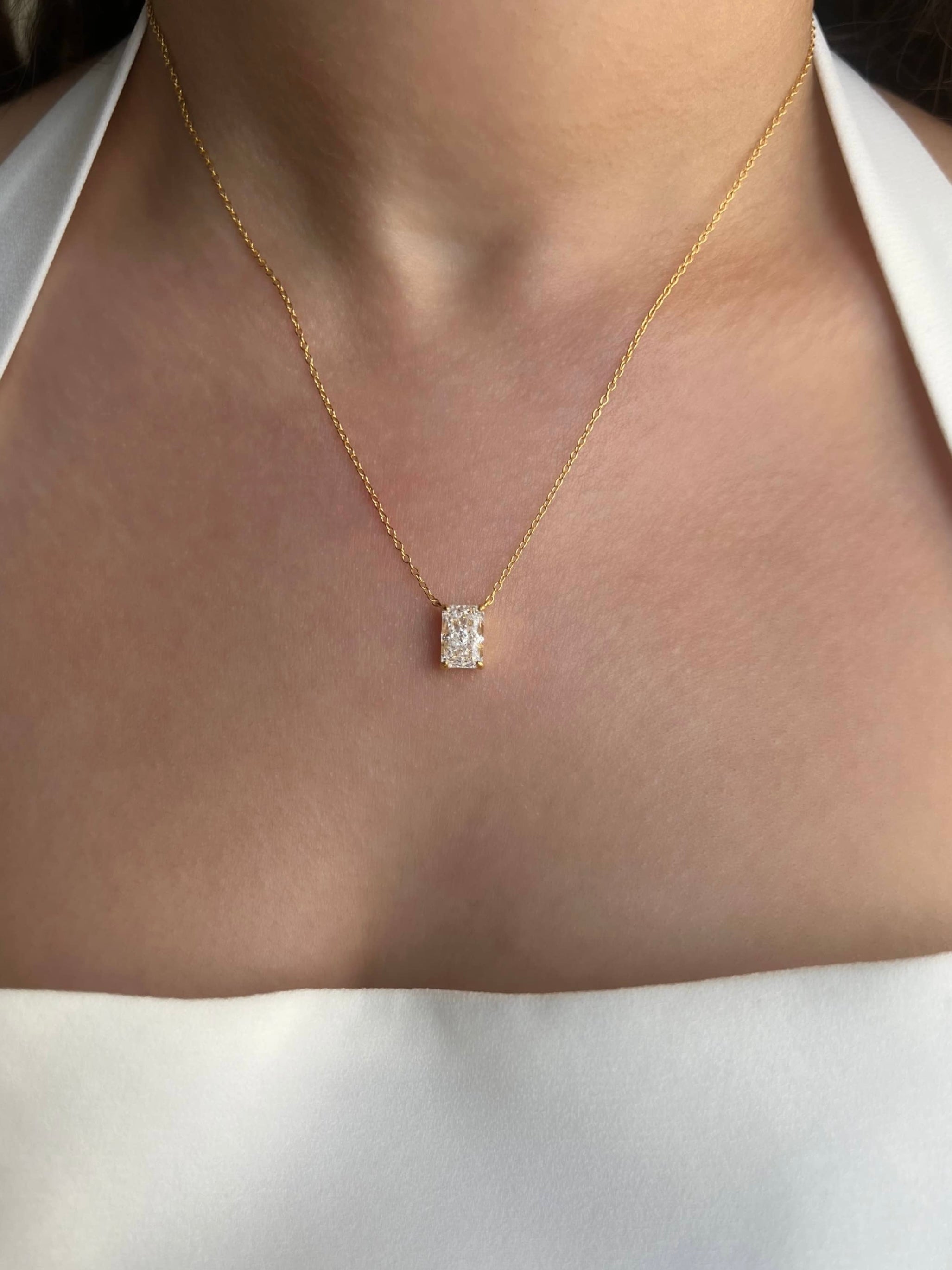 Celina Sterling Silver Radiant Cut Rectangular Pendant Necklace