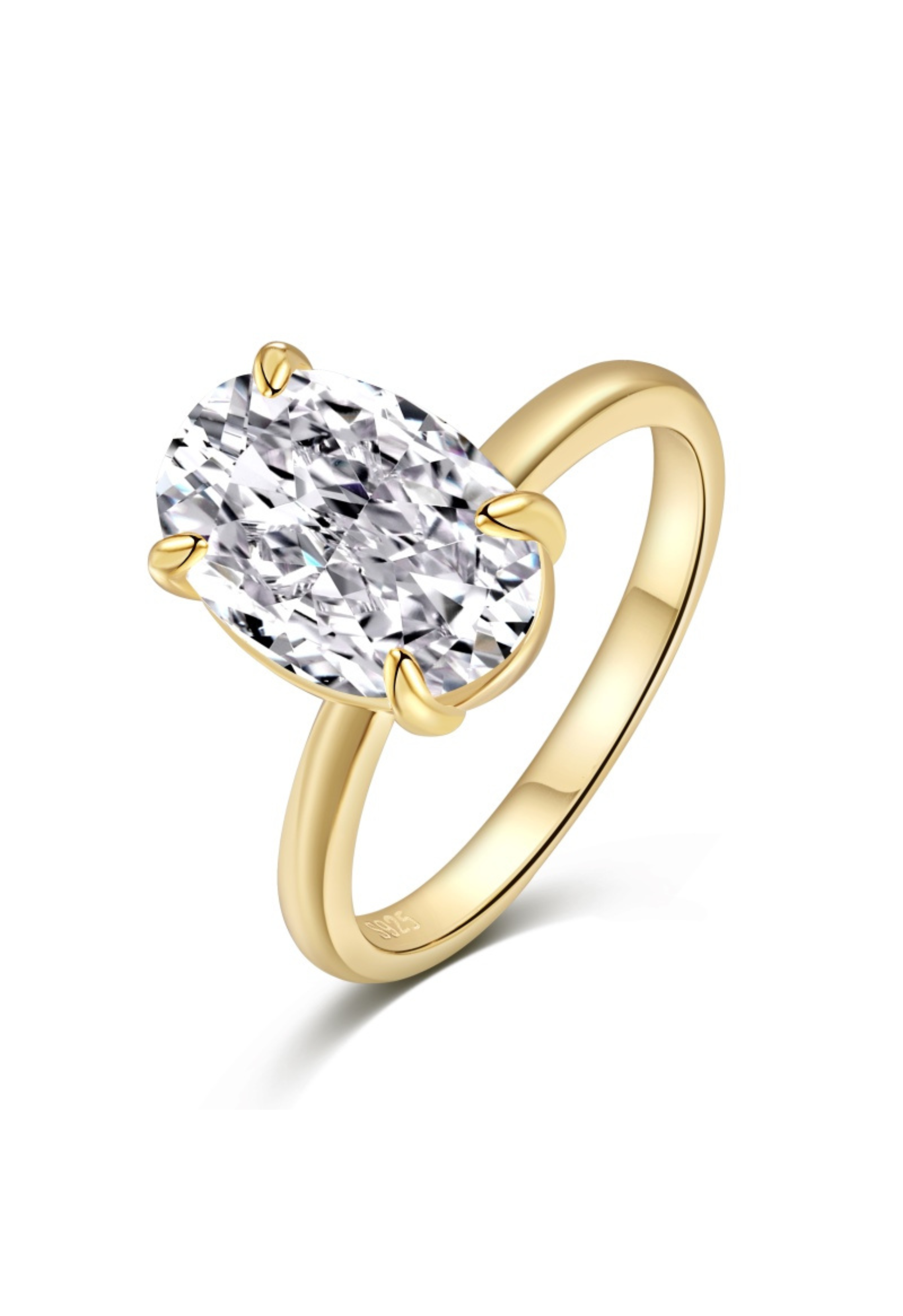 Diana Oval Cut Solitaire Sterling Silver Ring- Gold