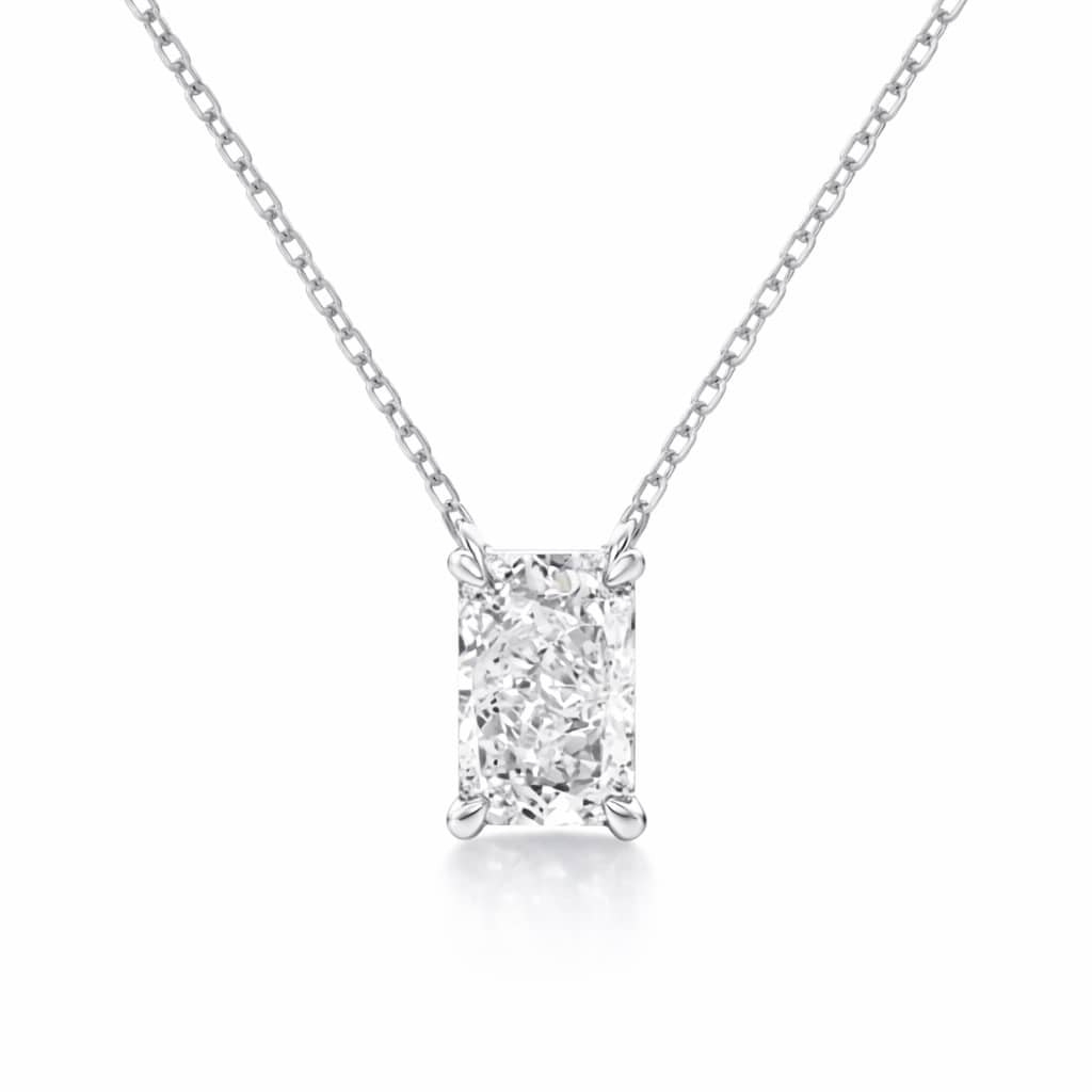 Celina Sterling Silver Radiant Cut Rectangular Pendant Necklace- Silver (Pre-Order)