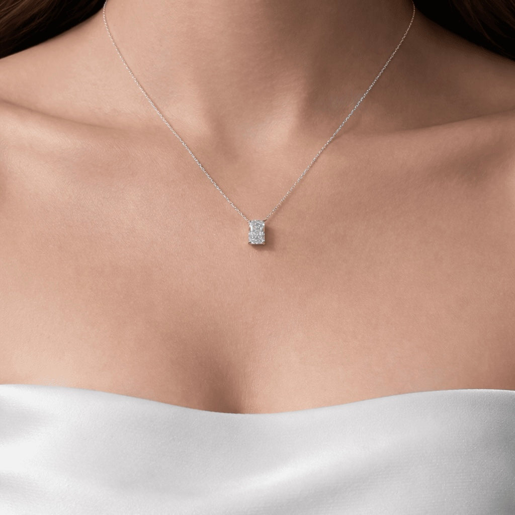 Celina Sterling Silver Radiant Cut Rectangular Pendant Necklace- Silver (Pre-Order)