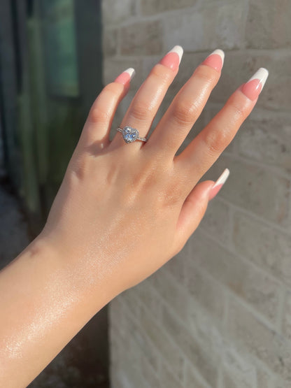 Elina Heart Sterling Silver Halo Ring- Silver