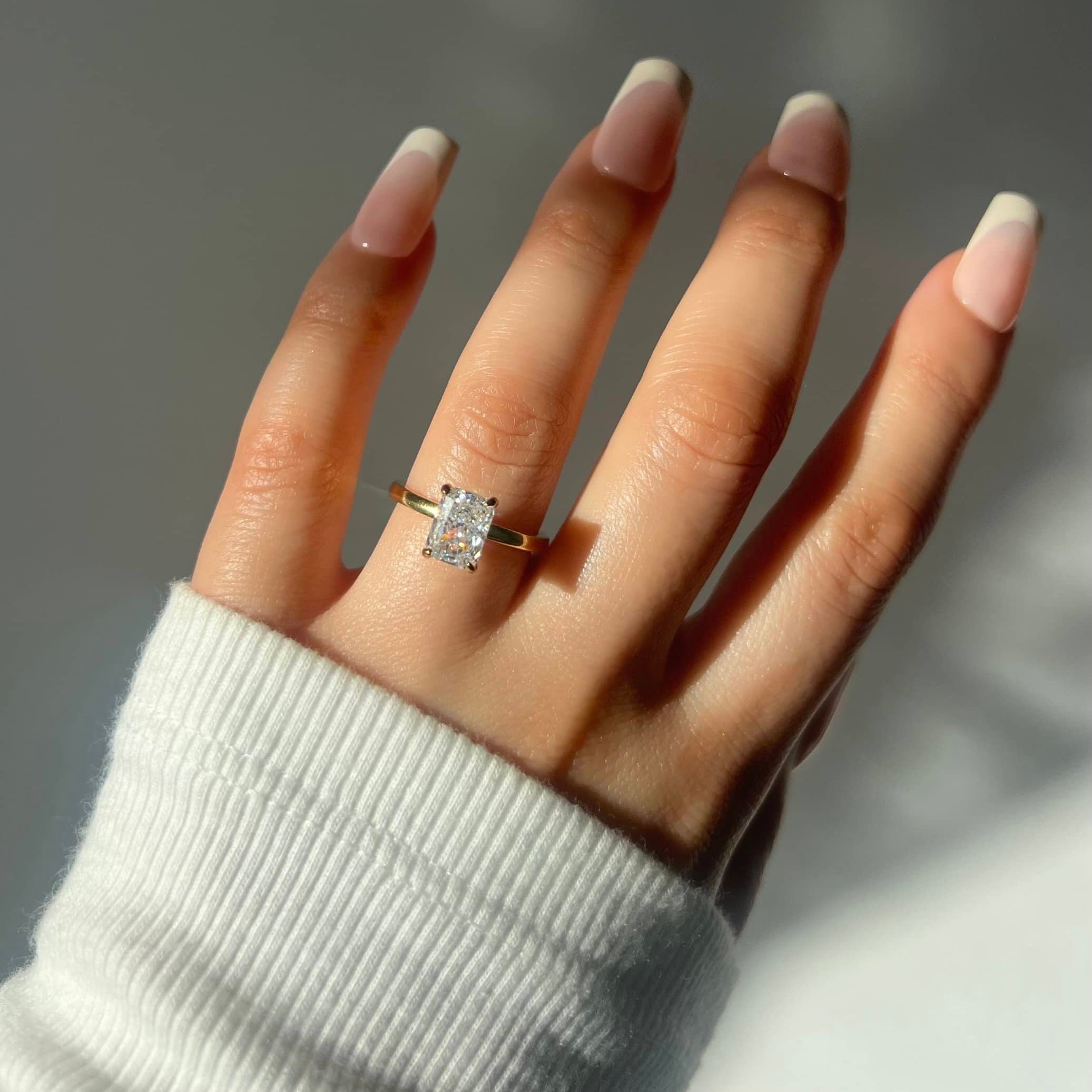 Elara Radiant Cut Plain Band Sterling Silver Solitaire Ring- Gold