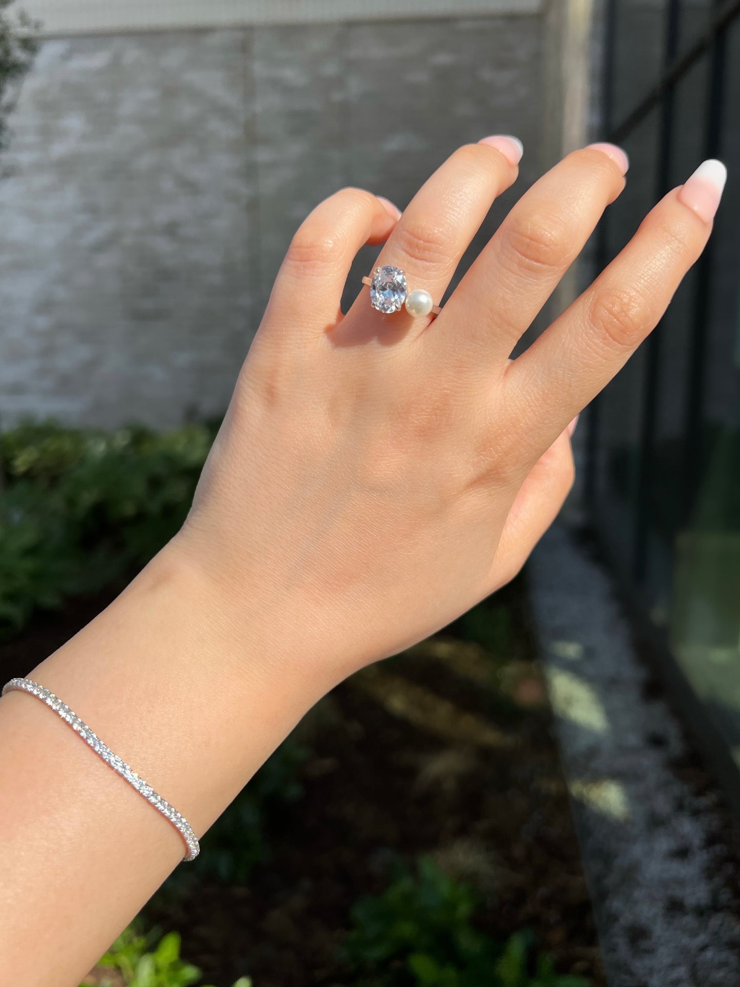Doux Pearl Toi Et Moi Sterling Silver Ring