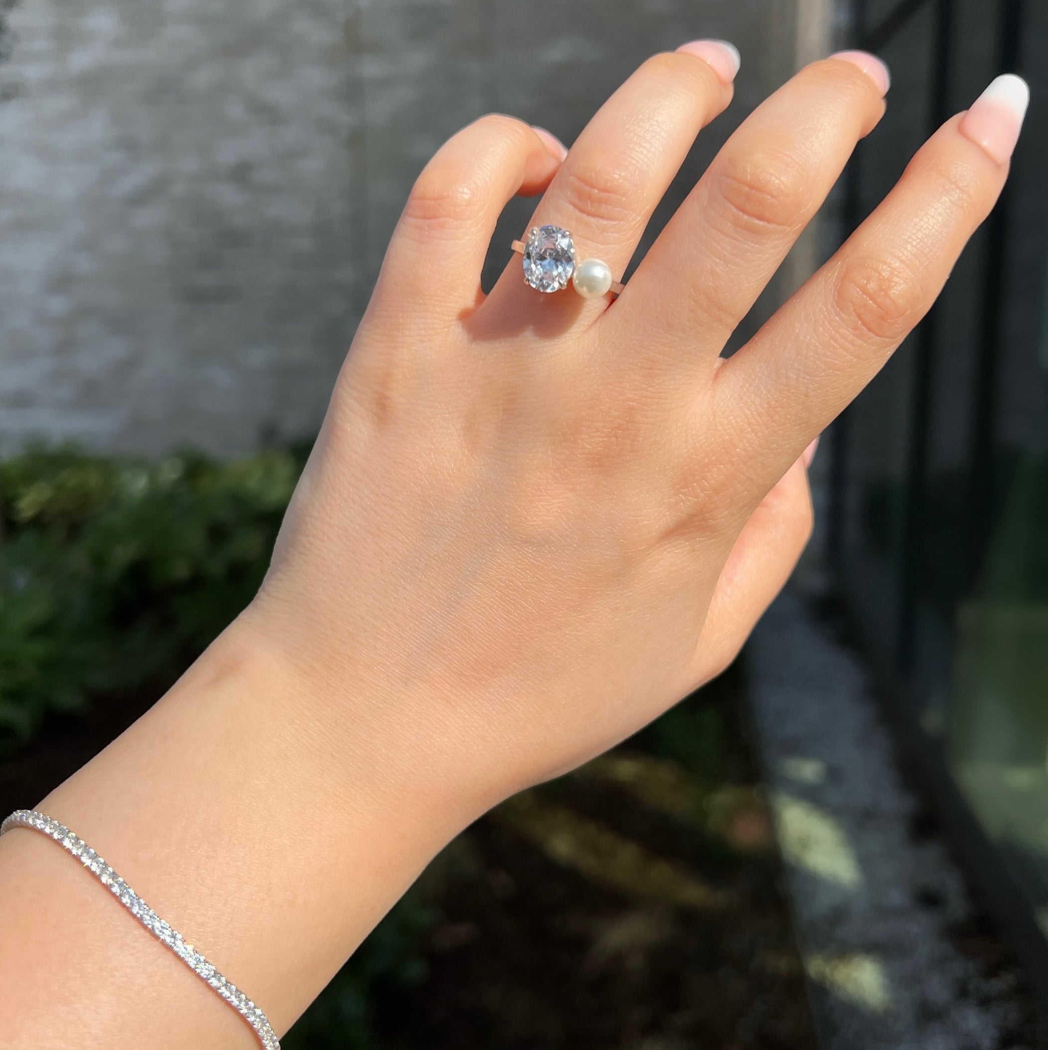 Doux Pearl Toi Et Moi Sterling Silver Ring