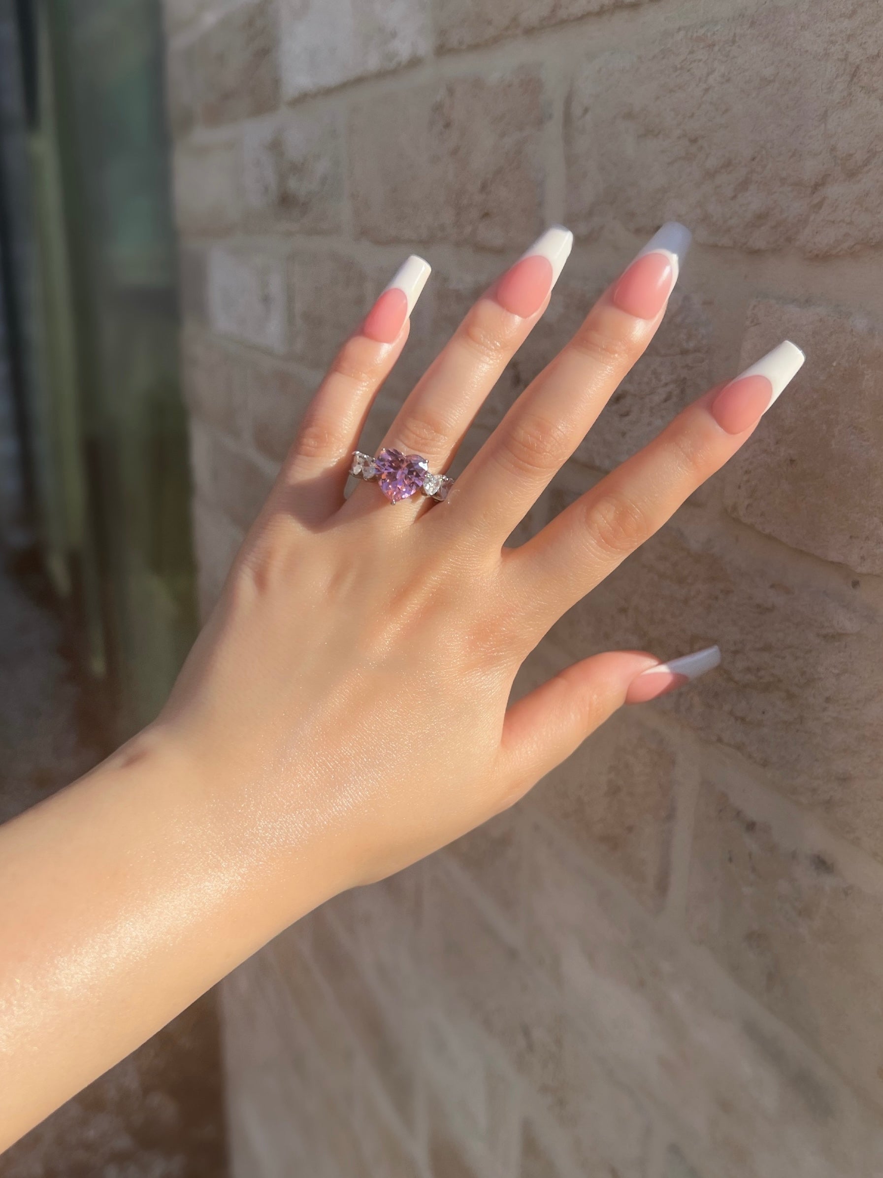 Princess Heart Cubic Zirconia Ring- Pink