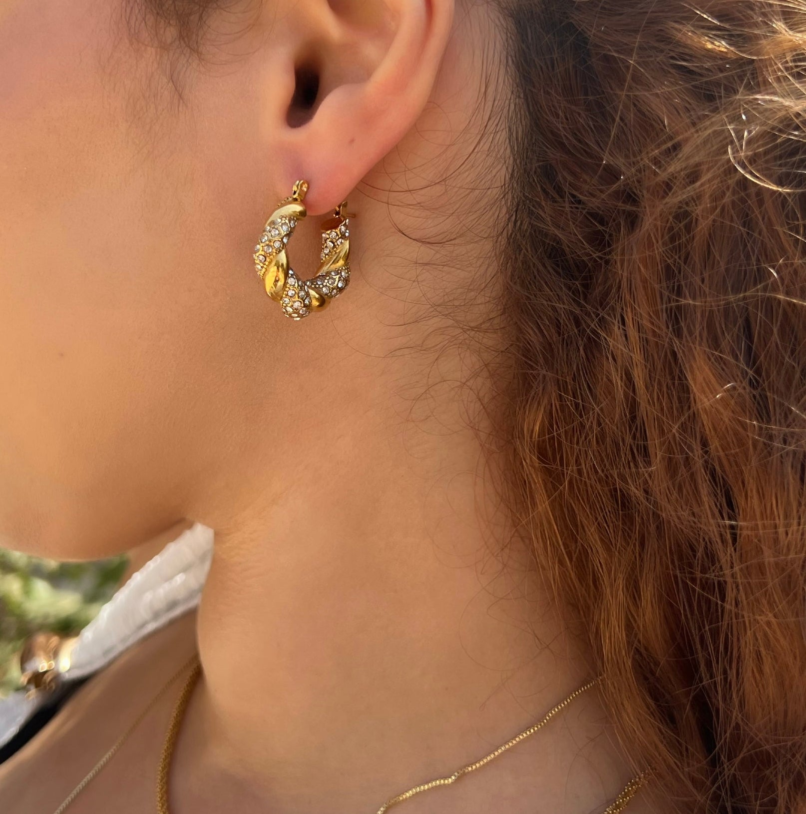 Enya Twist Pave Hoop Earrings