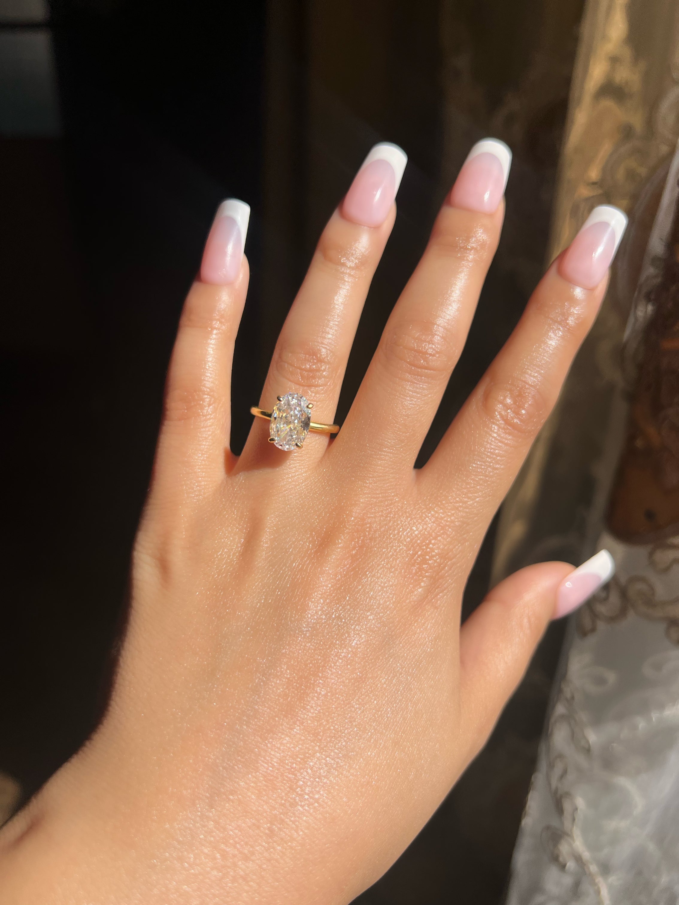 Diana Oval Cut Solitaire Sterling Silver Ring- Gold