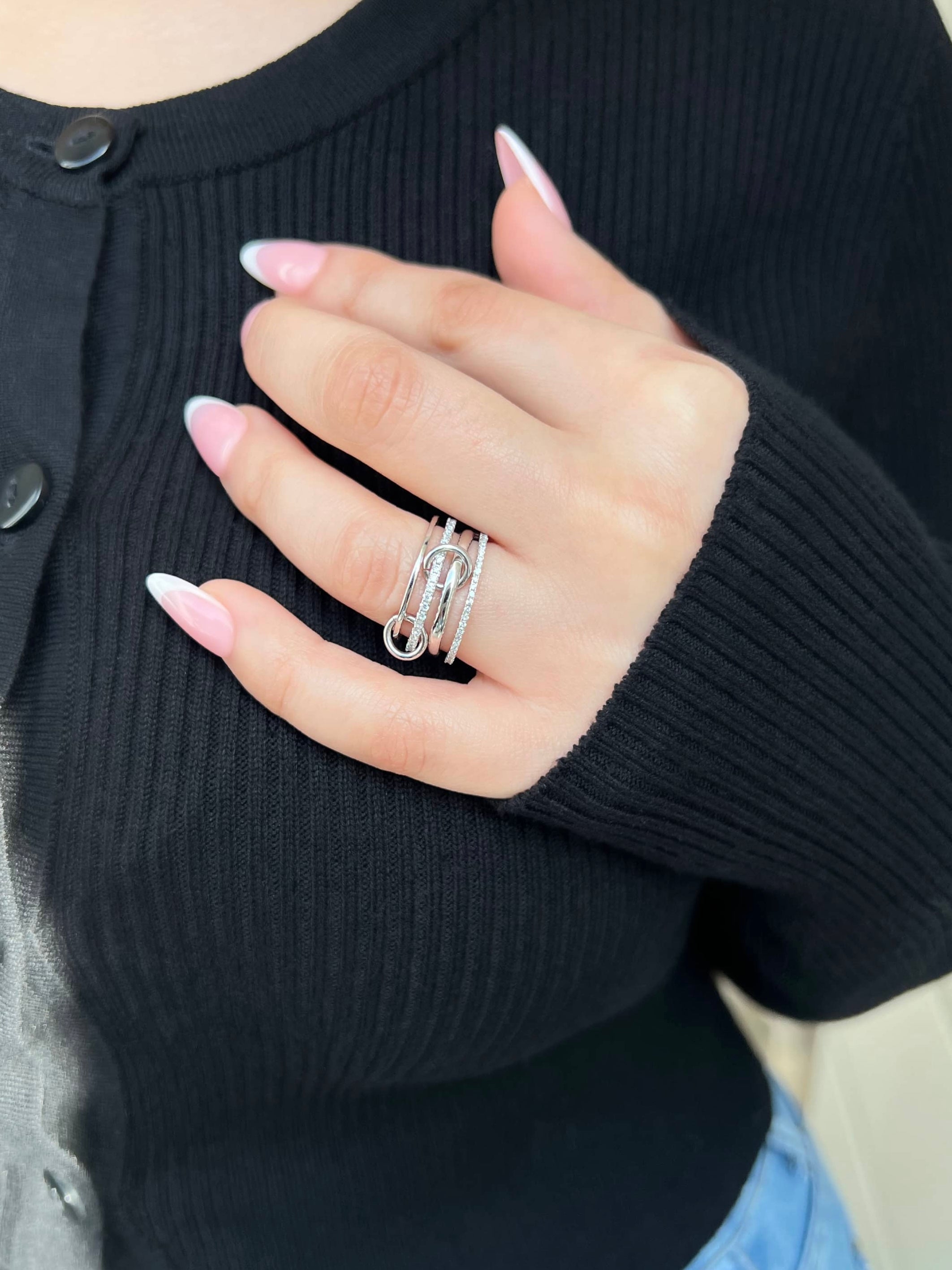 Enaya Sterling Silver Quadruple Band Ring- Silver