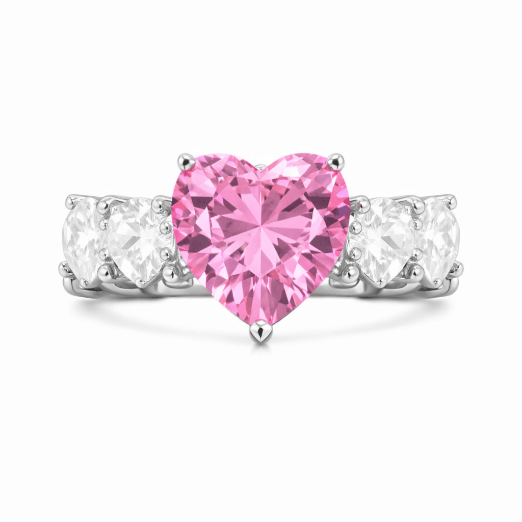 Princess Heart Cubic Zirconia Ring- Pink