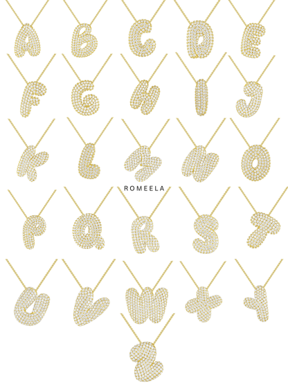 Icy Jumbo Bubble Letter Initial Pendant Necklace (Pre-Order)