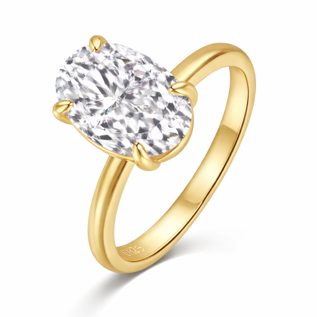 Diana Oval Cut Solitaire Sterling Silver Ring- Gold