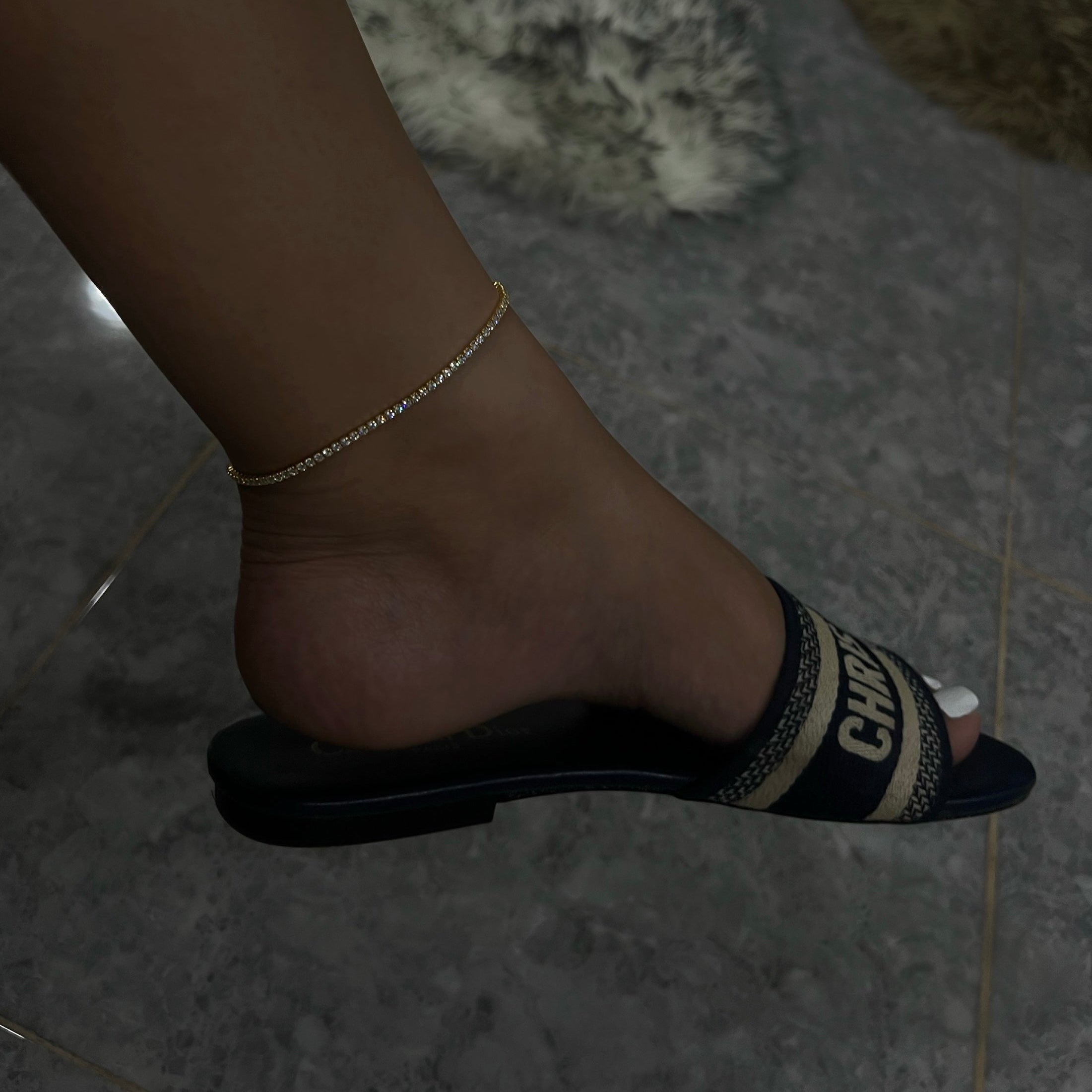 Yara Sterling Silver Icy Tennis Anklet- Gold