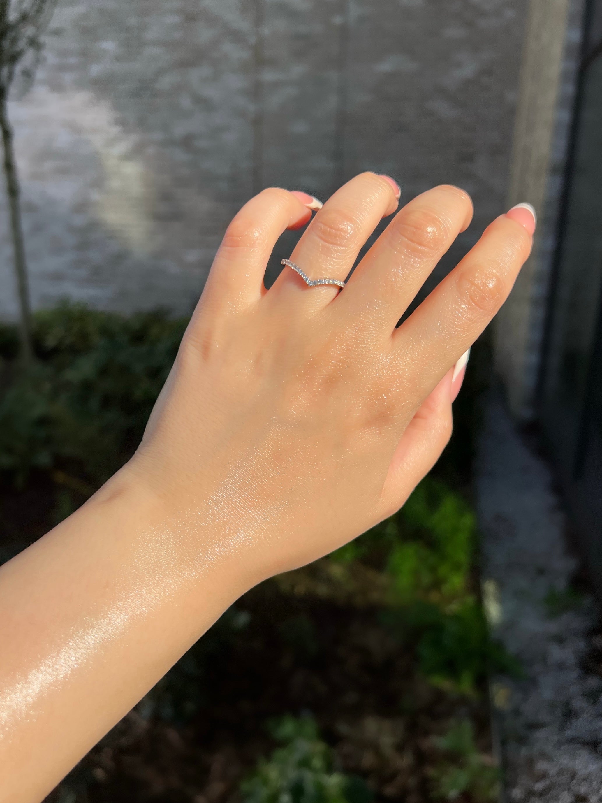 Elle Pave Silver Wishbone V Band Sterling Silver Ring