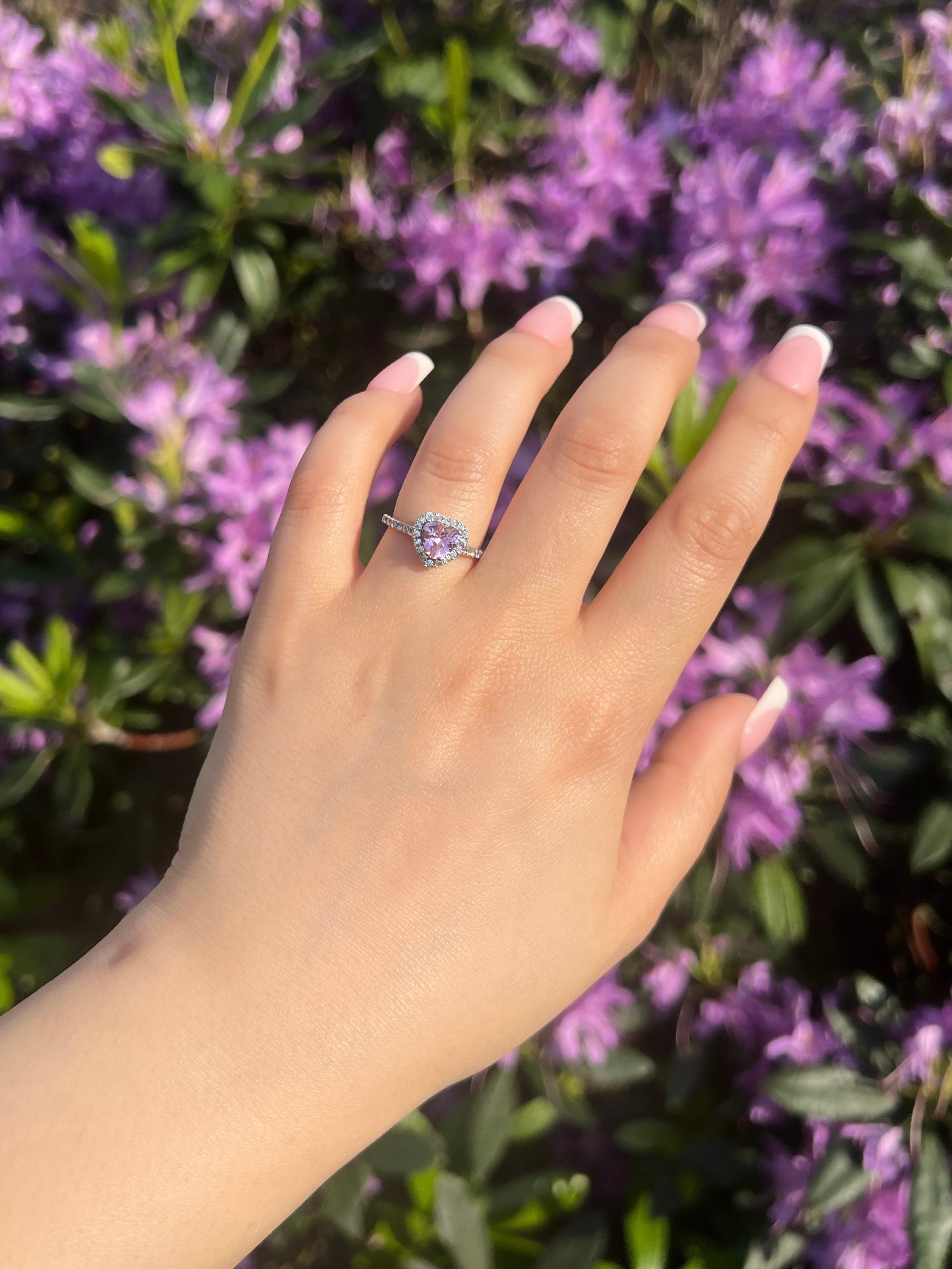 Elina Heart Sterling Silver Halo Ring- Pink