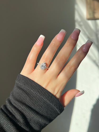 Aurelia Pear Cut Sterling Silver Halo Ring