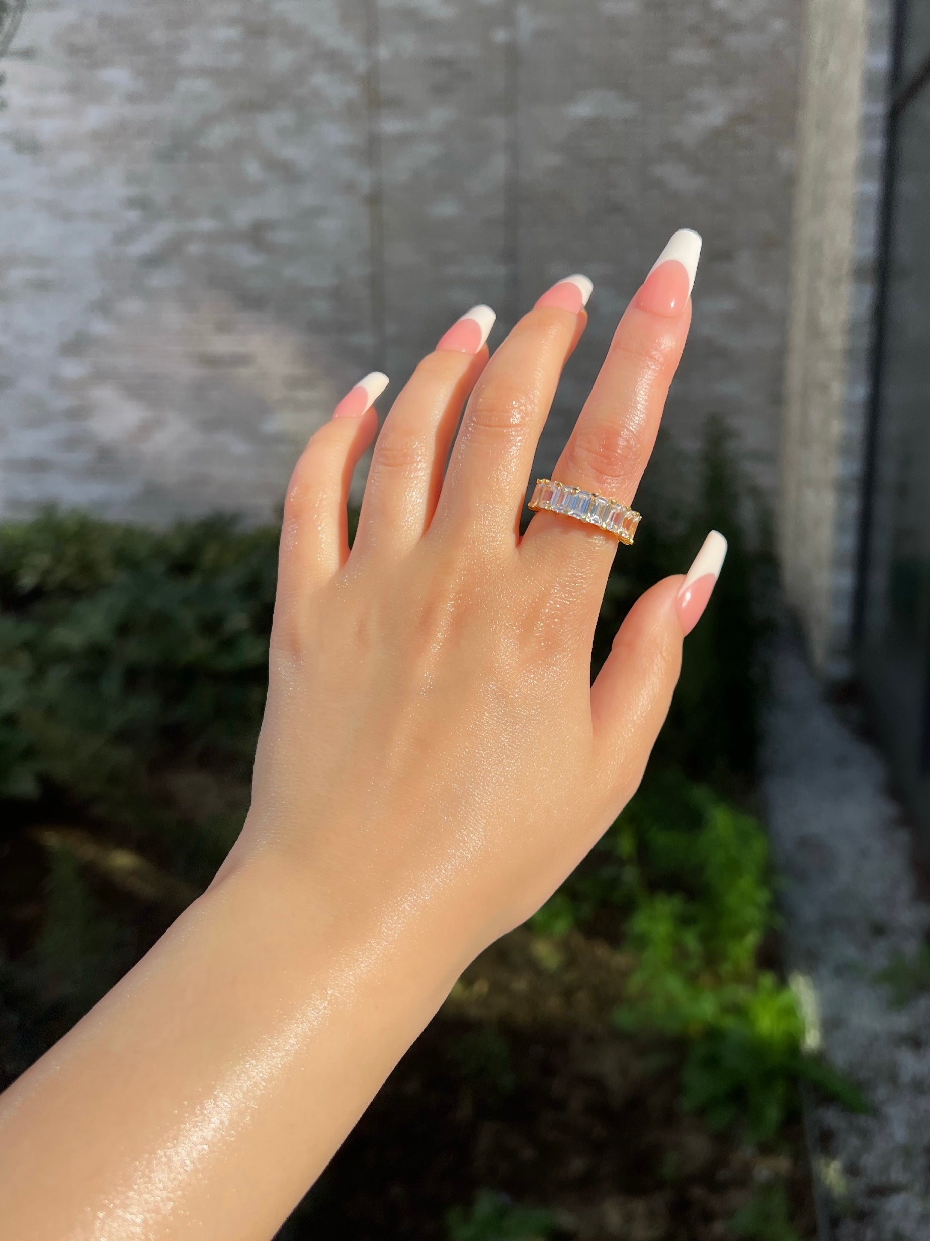 Raya Emerald Cut Eternity Band Sterling Silver Ring- Gold