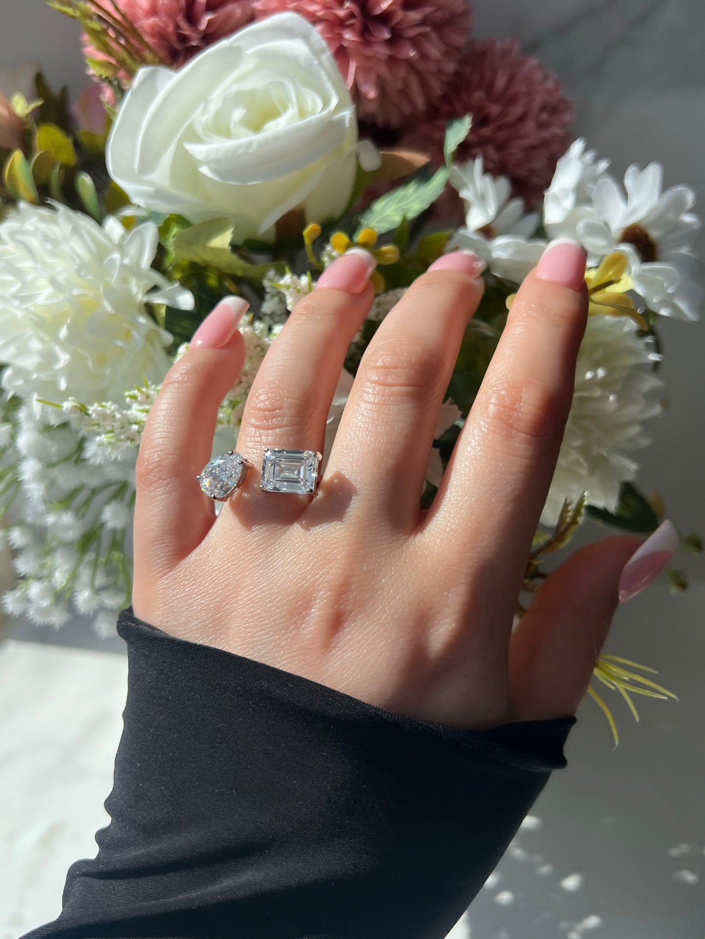 Kylie Resizable Two Stone Sterling Silver Ring (Pre-Order)