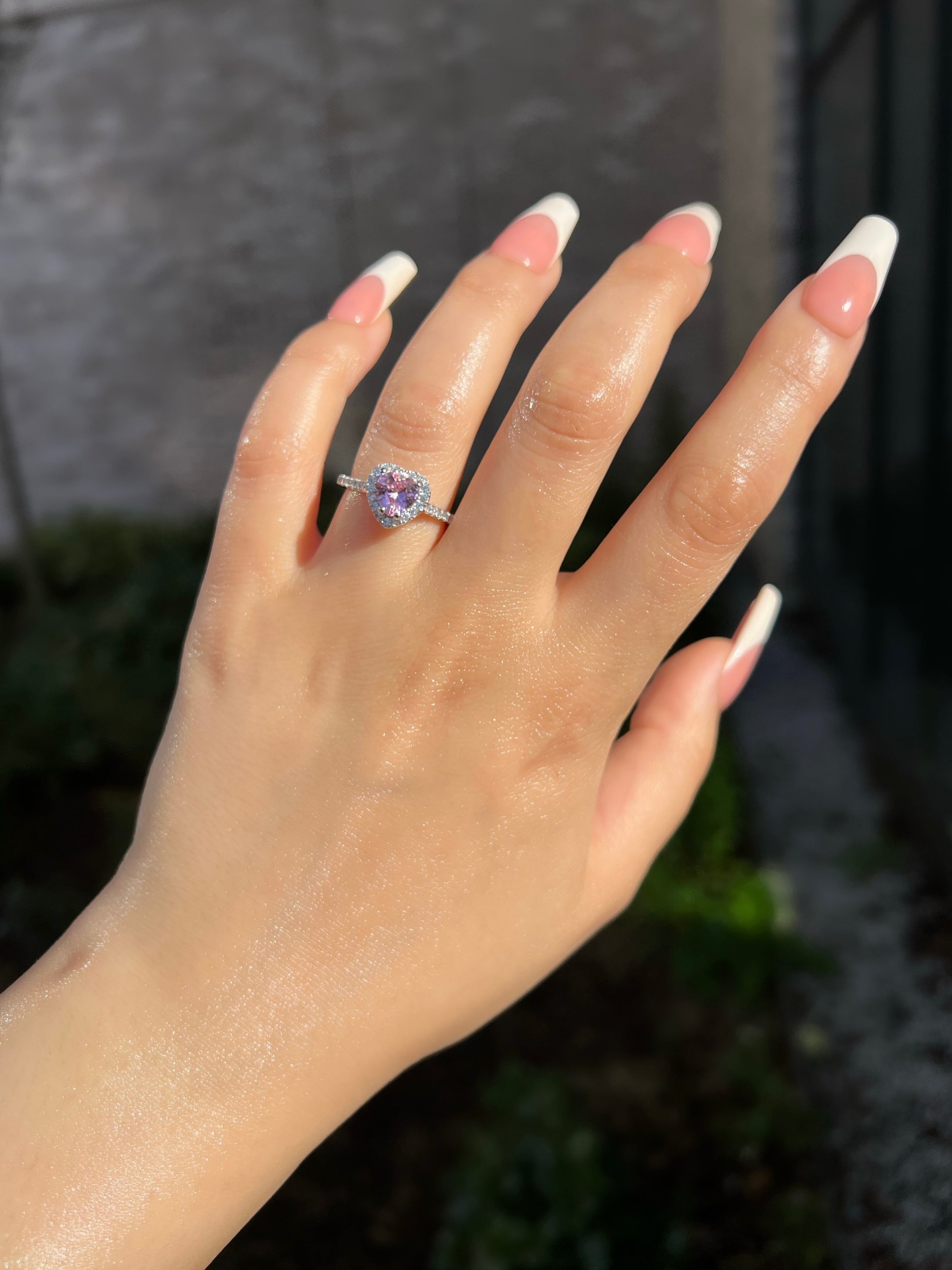 Elina Heart Sterling Silver Halo Ring- Pink