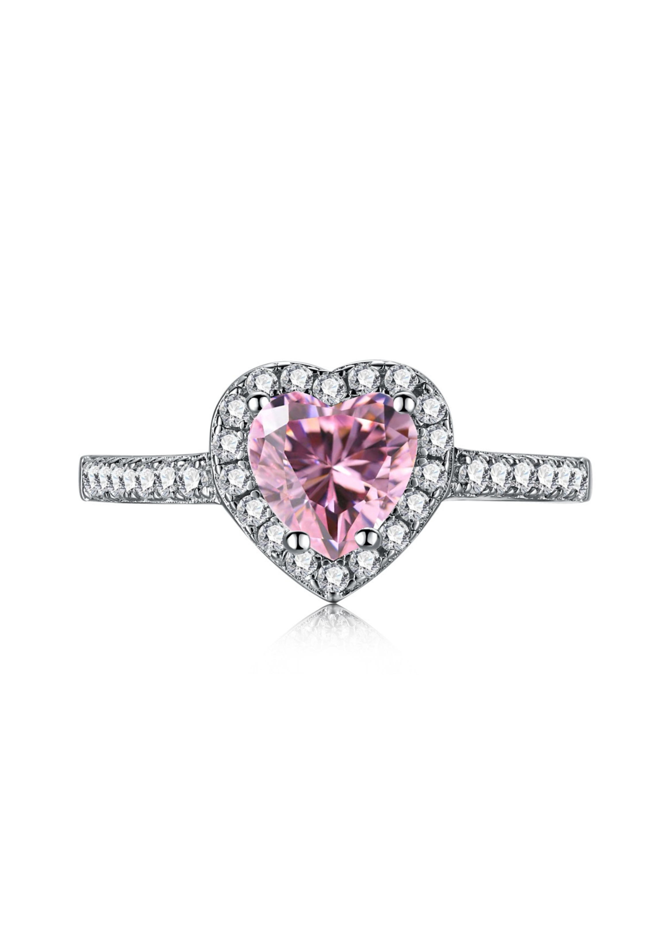 Elina Heart Sterling Silver Halo Ring- Pink