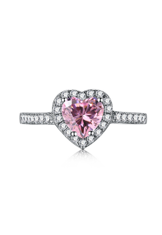 Elina Heart Sterling Silver Halo Ring- Pink
