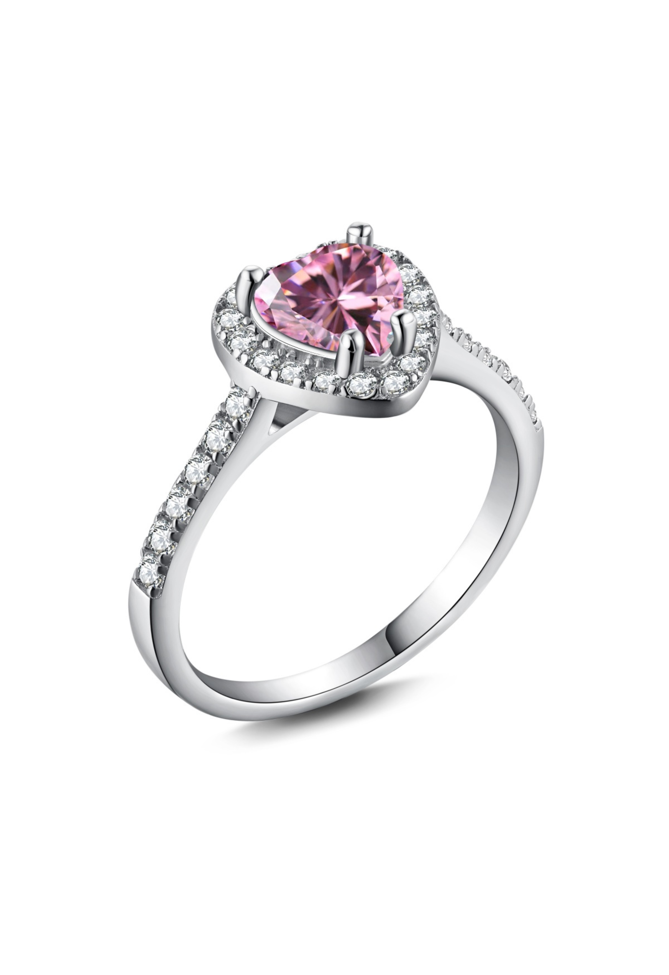 Elina Heart Sterling Silver Halo Ring- Pink