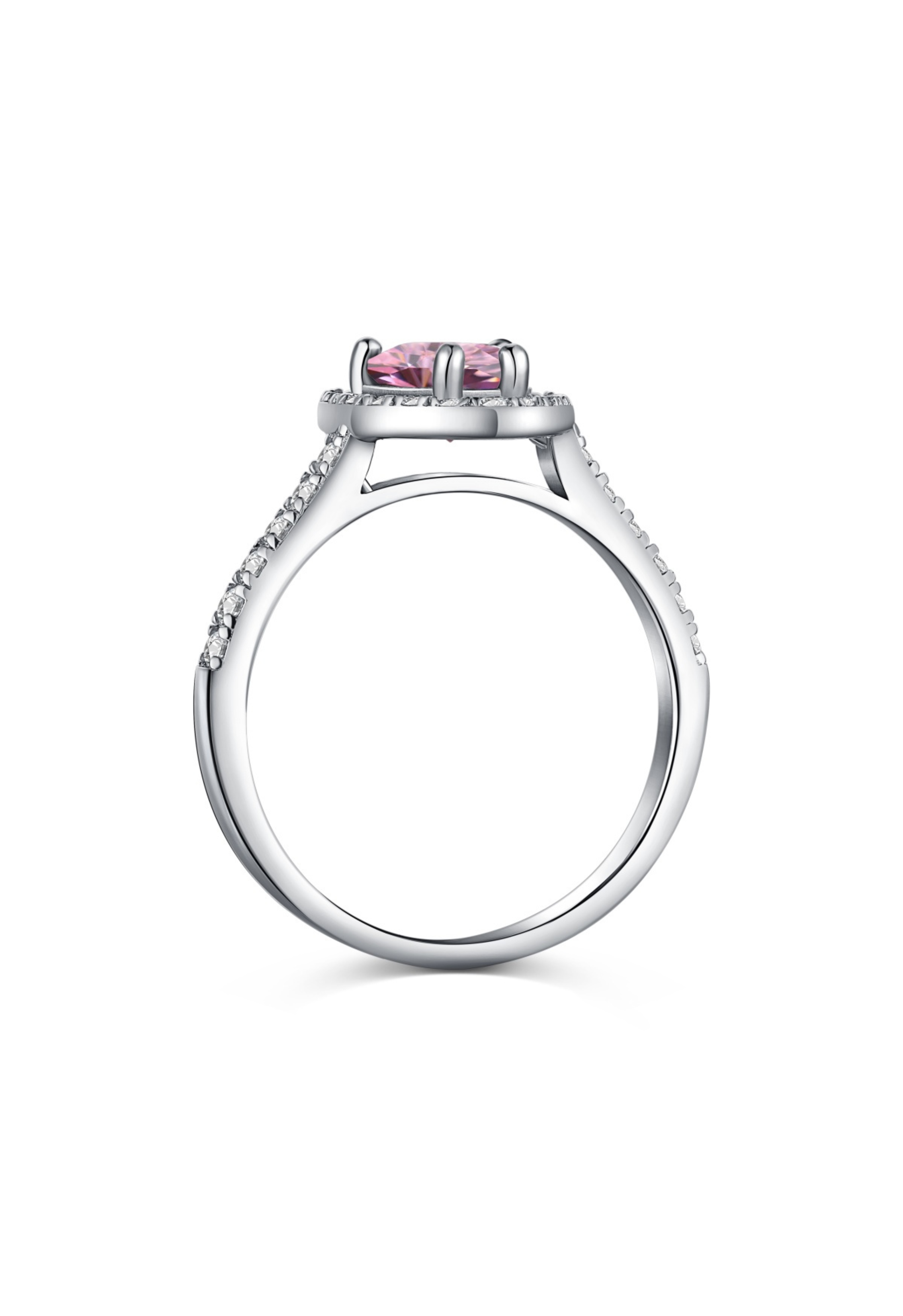 Elina Heart Sterling Silver Halo Ring- Pink