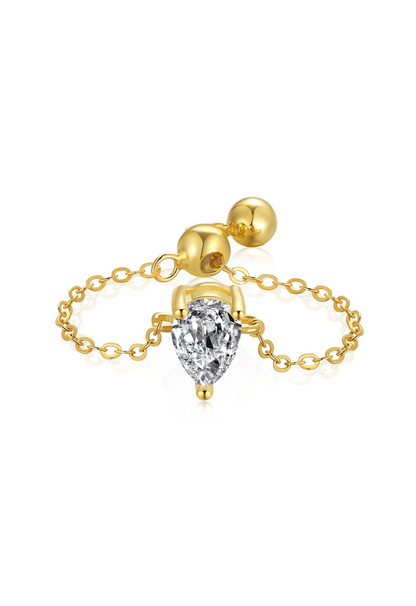 Pear Cut Adjustable Chain Sterling Silver Ring- Gold