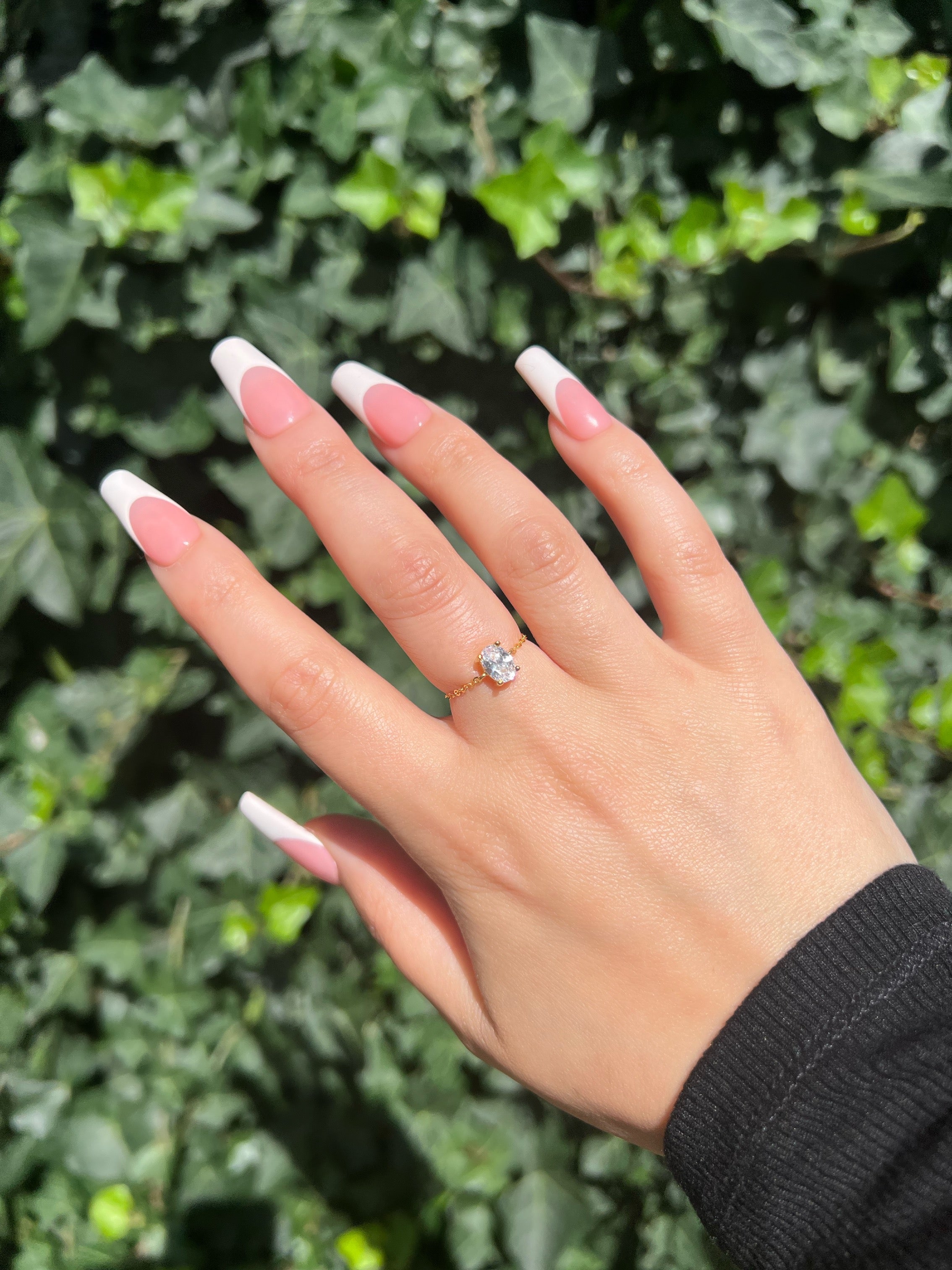 Oval Cut Adjustable Chain Sterling Silver Ring- Gold