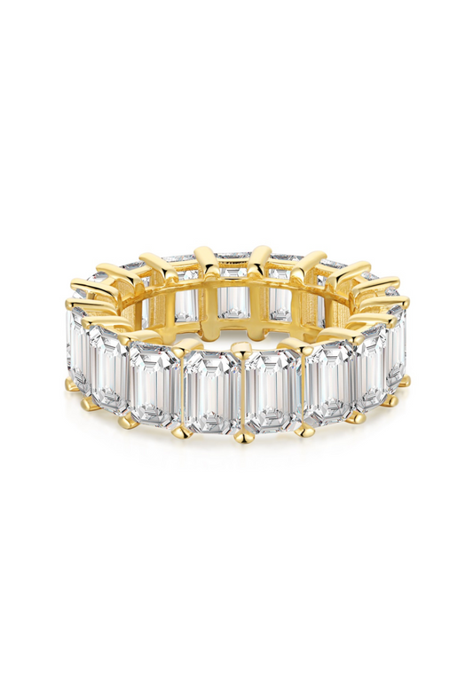 Raya Emerald Cut Eternity Band Sterling Silver Ring- Gold