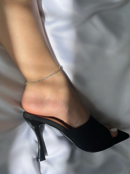 Yara Sterling Silver Icy Tennis Anklet- Gold