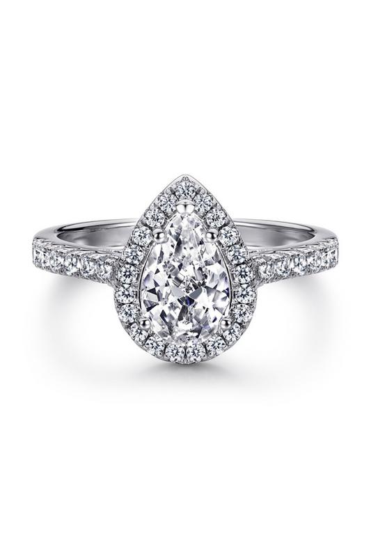 Aurelia Pear Cut Sterling Silver Halo Ring