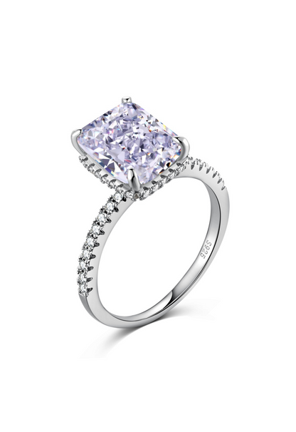 Cecilia Radiant Cut Sterling Silver Ring- Lavender