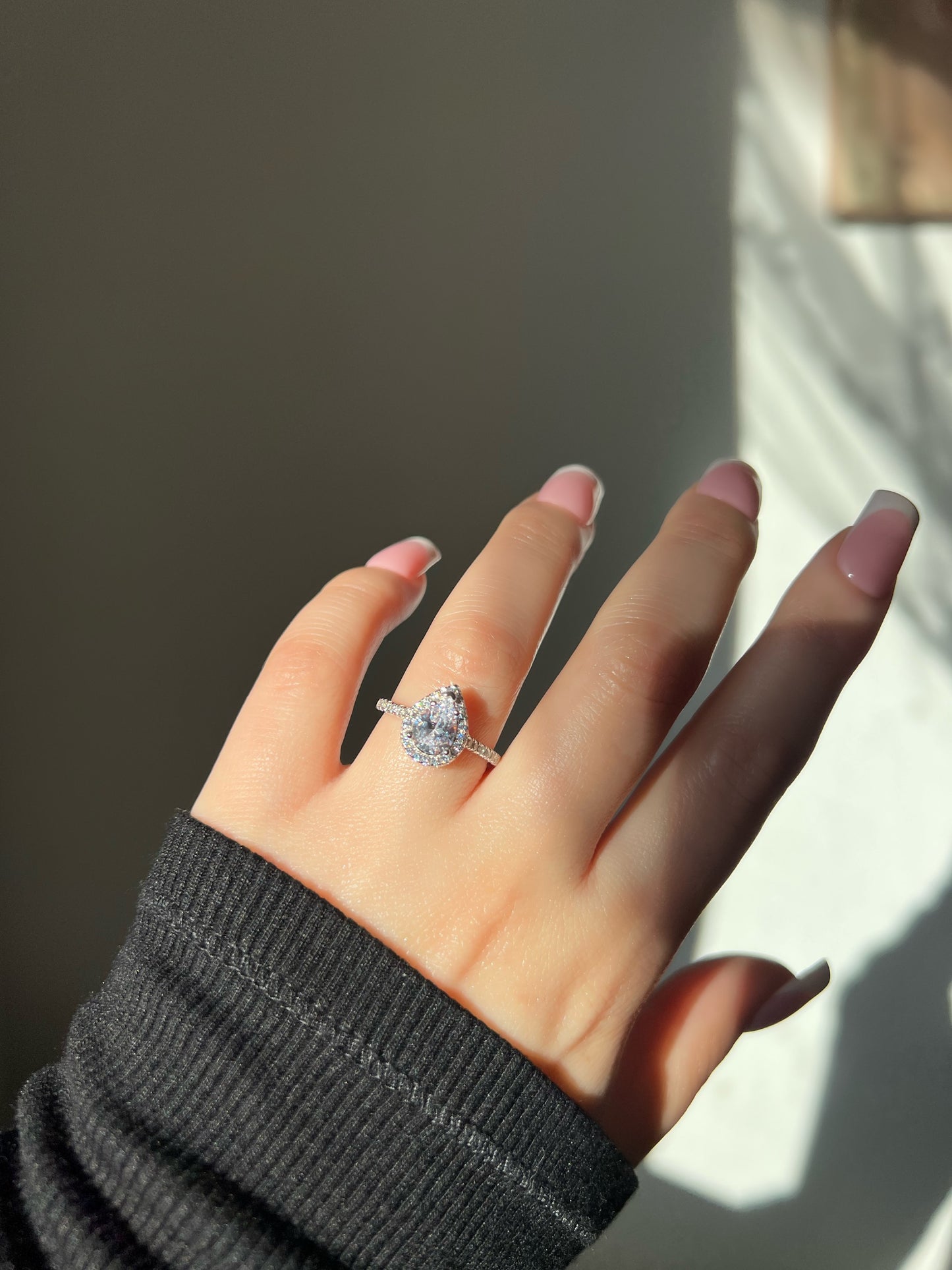 Aurelia Pear Cut Sterling Silver Halo Ring