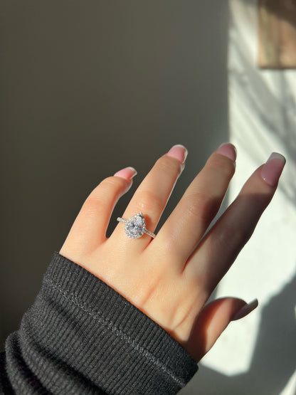 Aurelia Pear Cut Sterling Silver Halo Ring