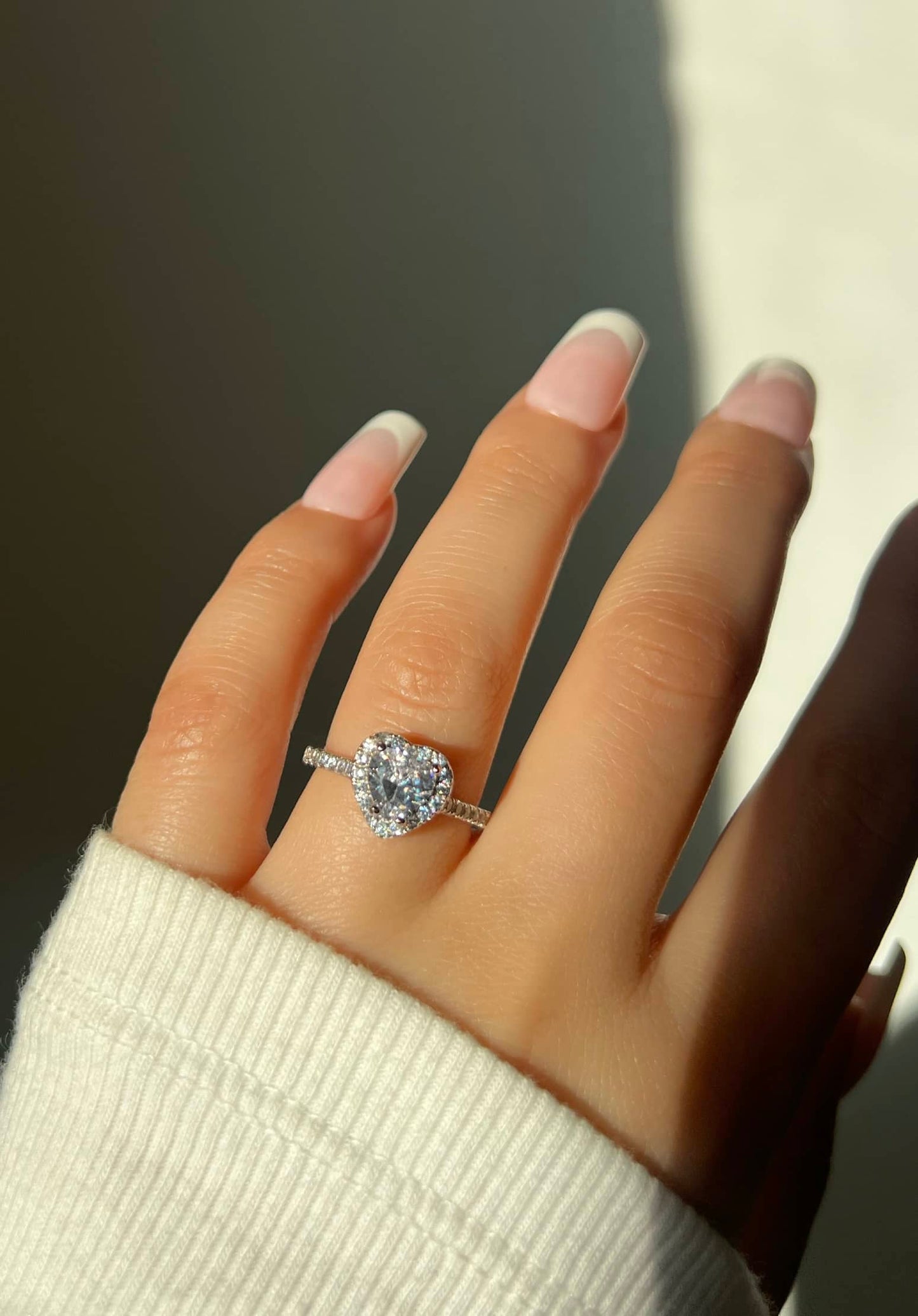 Elina Heart Sterling Silver Halo Ring- Silver