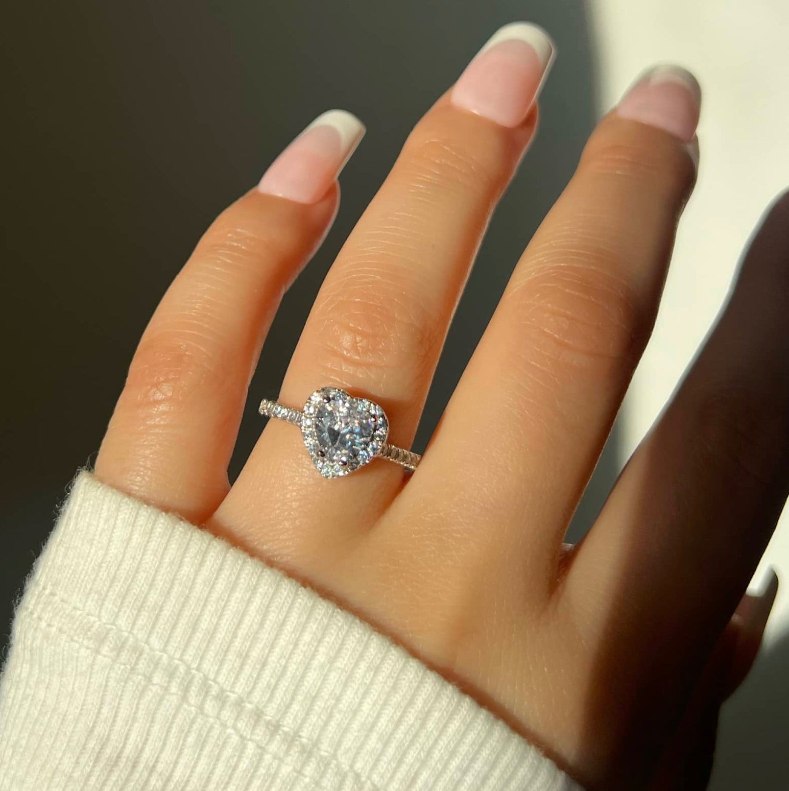 Elina Heart Sterling Silver Halo Ring- Silver