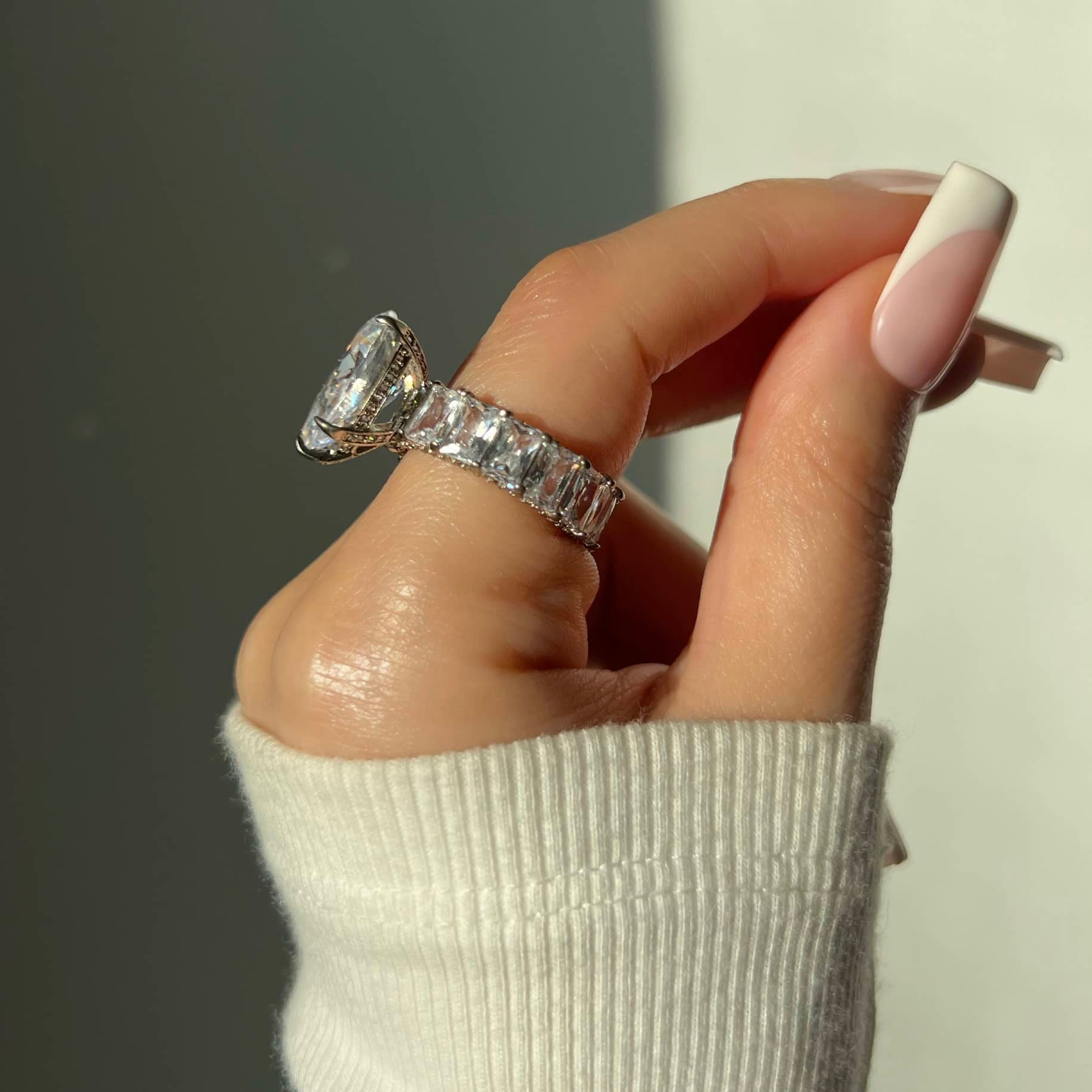 Pear Cut Baguette Ring- Silver