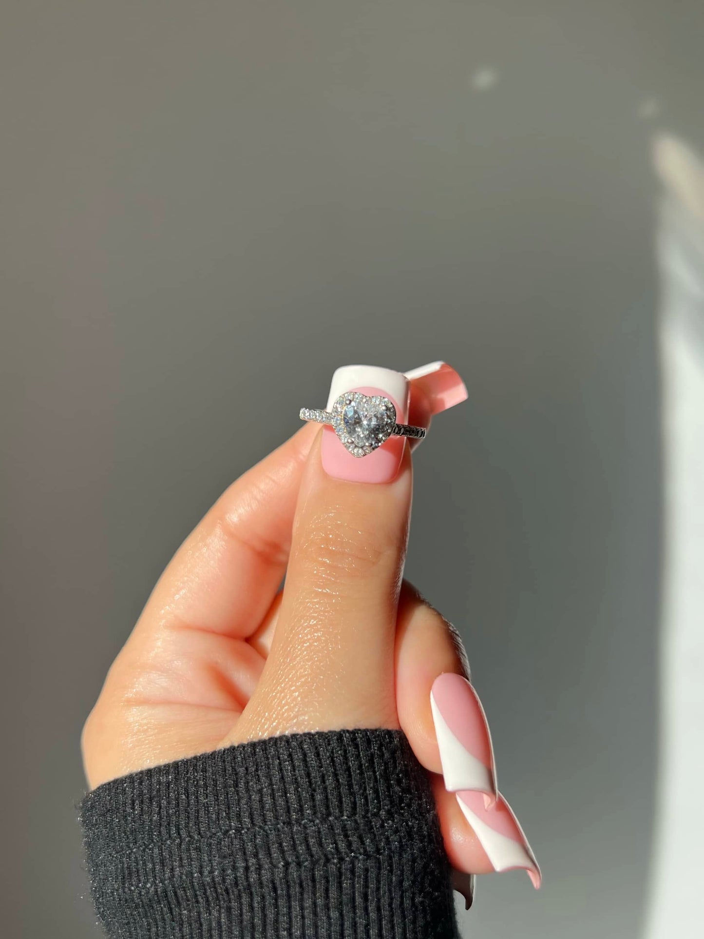 Elina Heart Sterling Silver Halo Ring- Silver