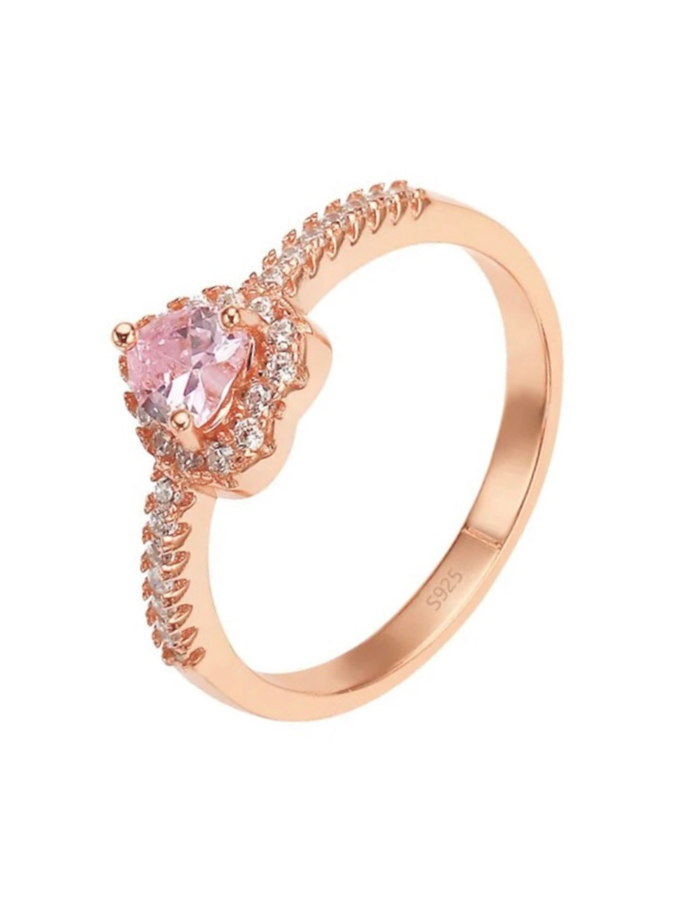 Mini Elina Heart Sterling Silver Halo Ring- Rose Gold