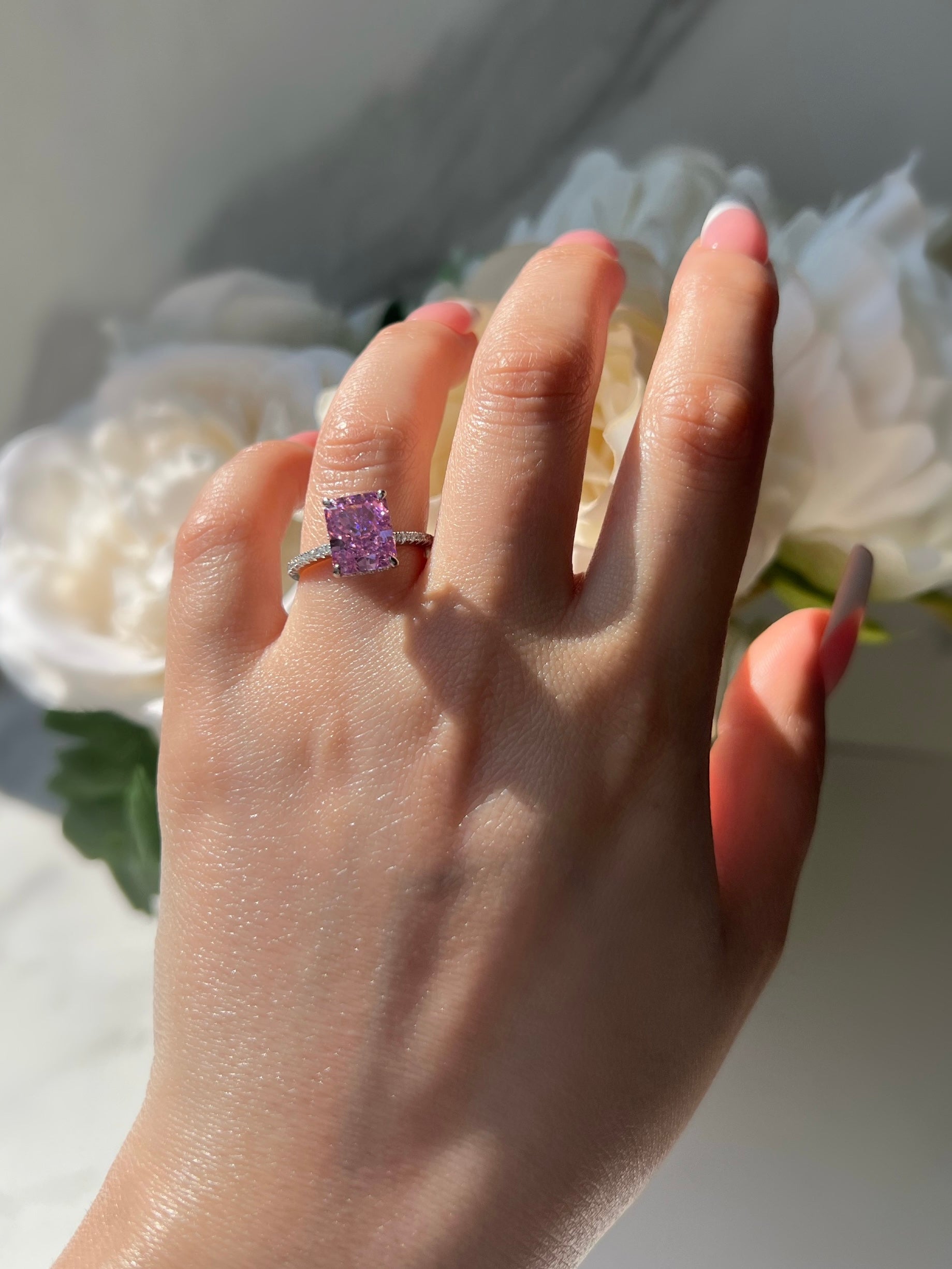 Cecilia Radiant Cut Sterling Silver Ring- Mulberry