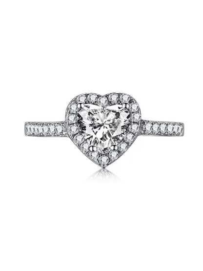 Elina Heart Sterling Silver Halo Ring- Silver