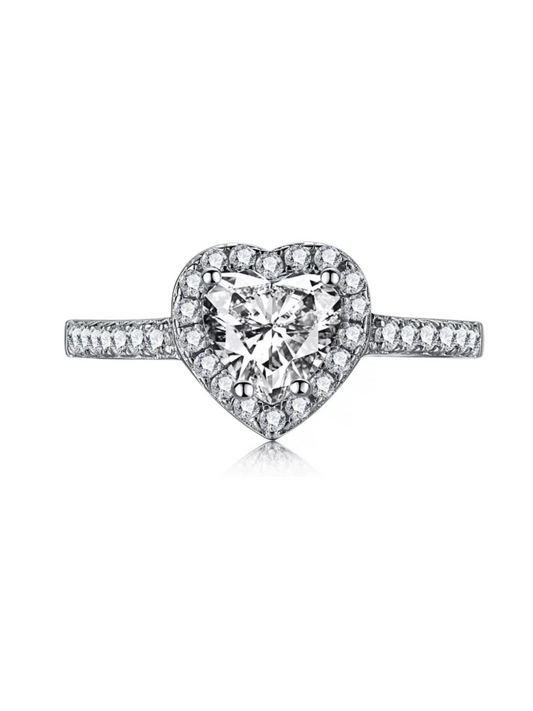 Elina Heart Sterling Silver Halo Ring- Silver