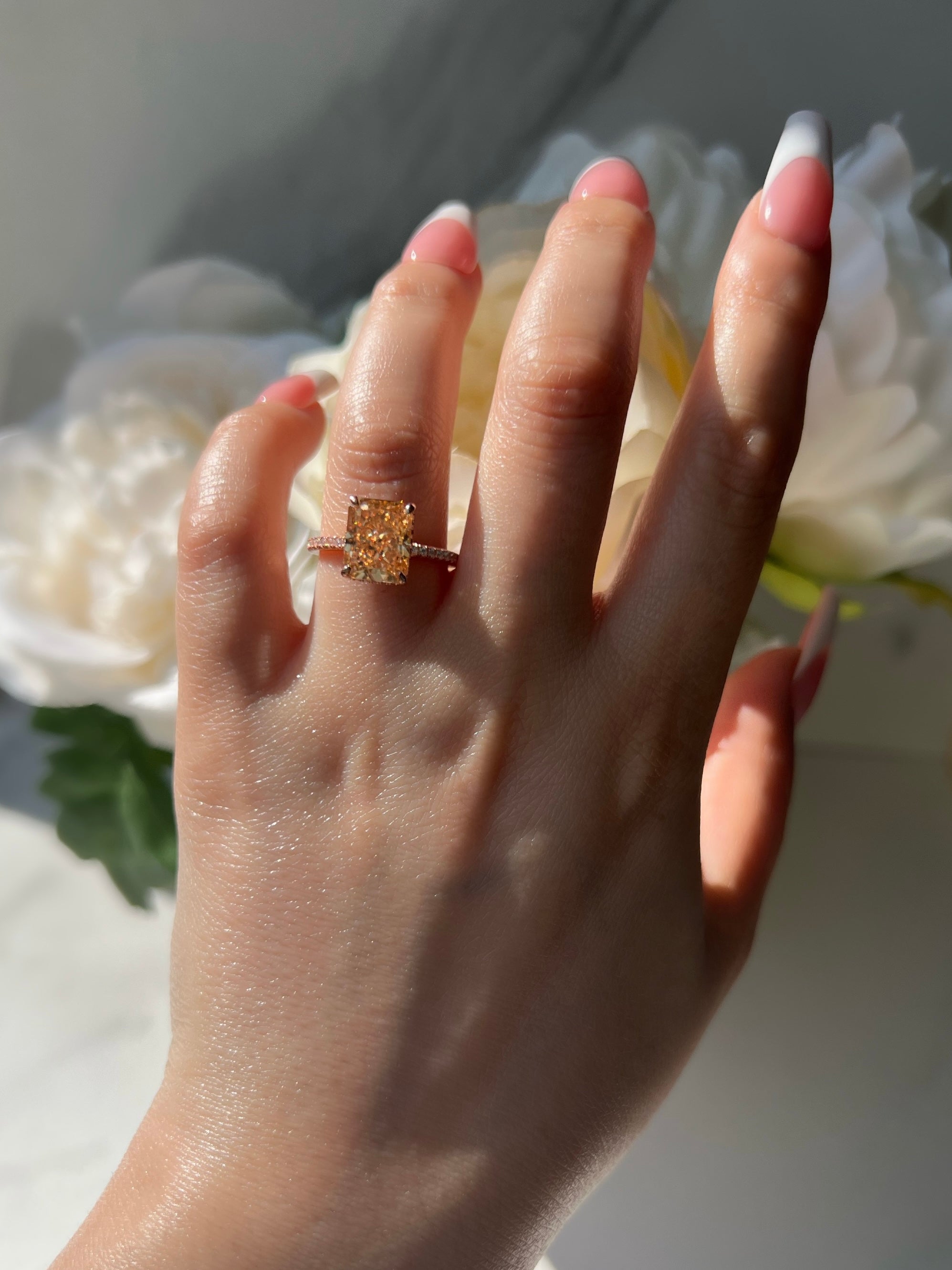 Cecilia Radiant Cut Sterling Silver Ring- Rose Gold