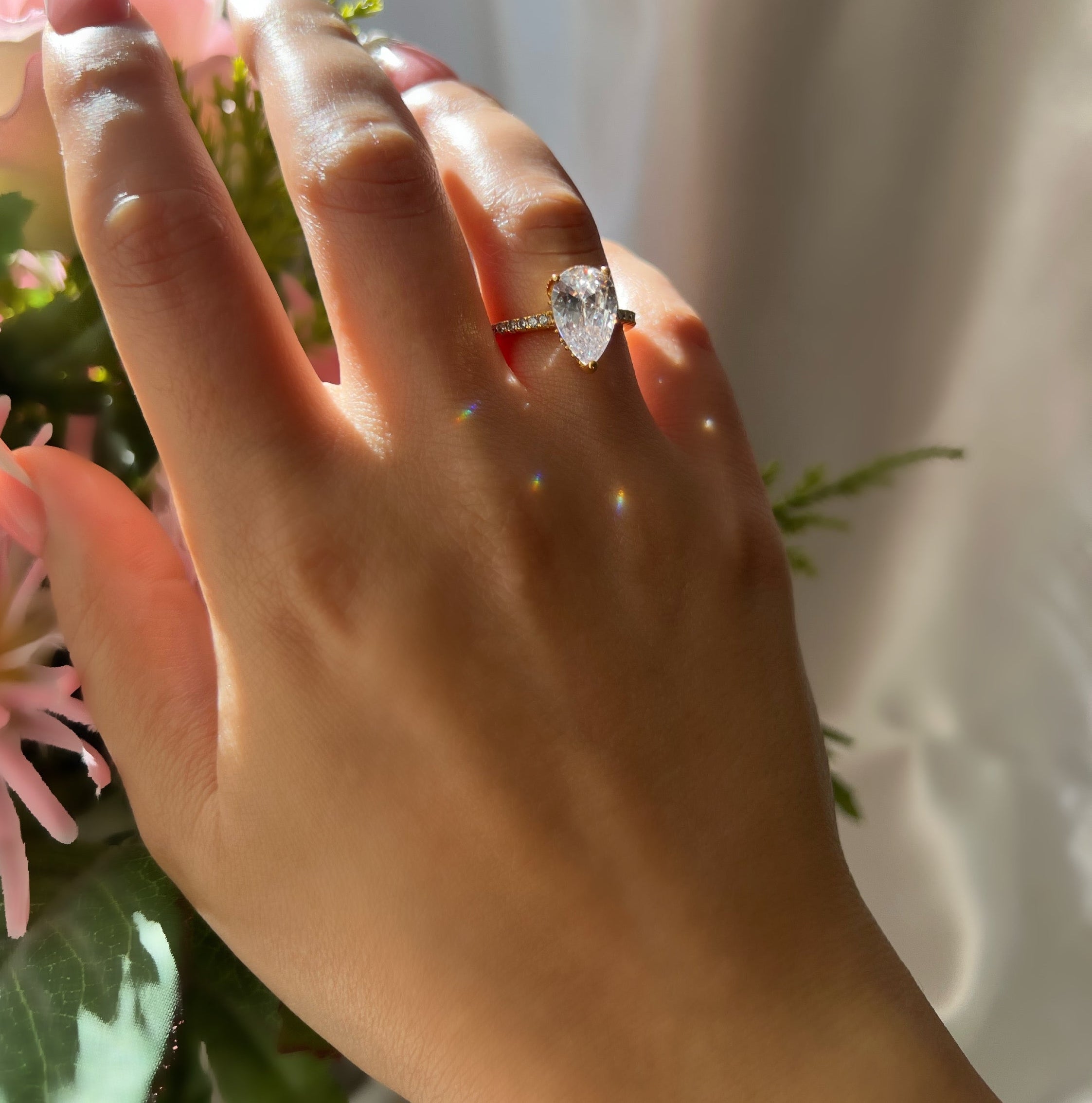 Seréna Pear Cut Sterling Silver Ring- Gold (Pre-Order)