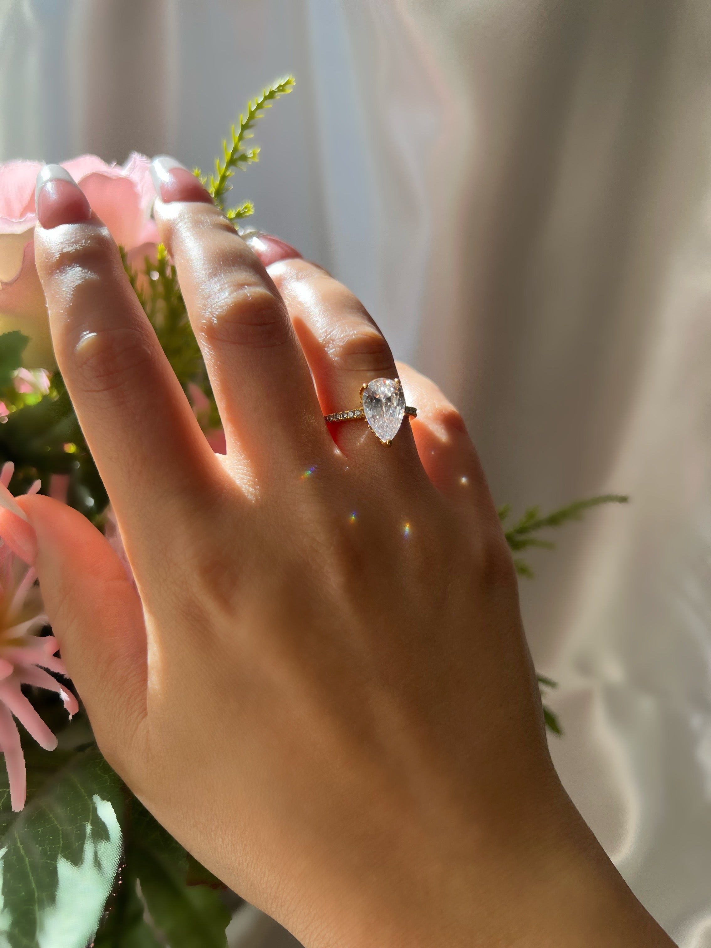 Seréna Pear Cut Sterling Silver Ring- Gold (Pre-Order)